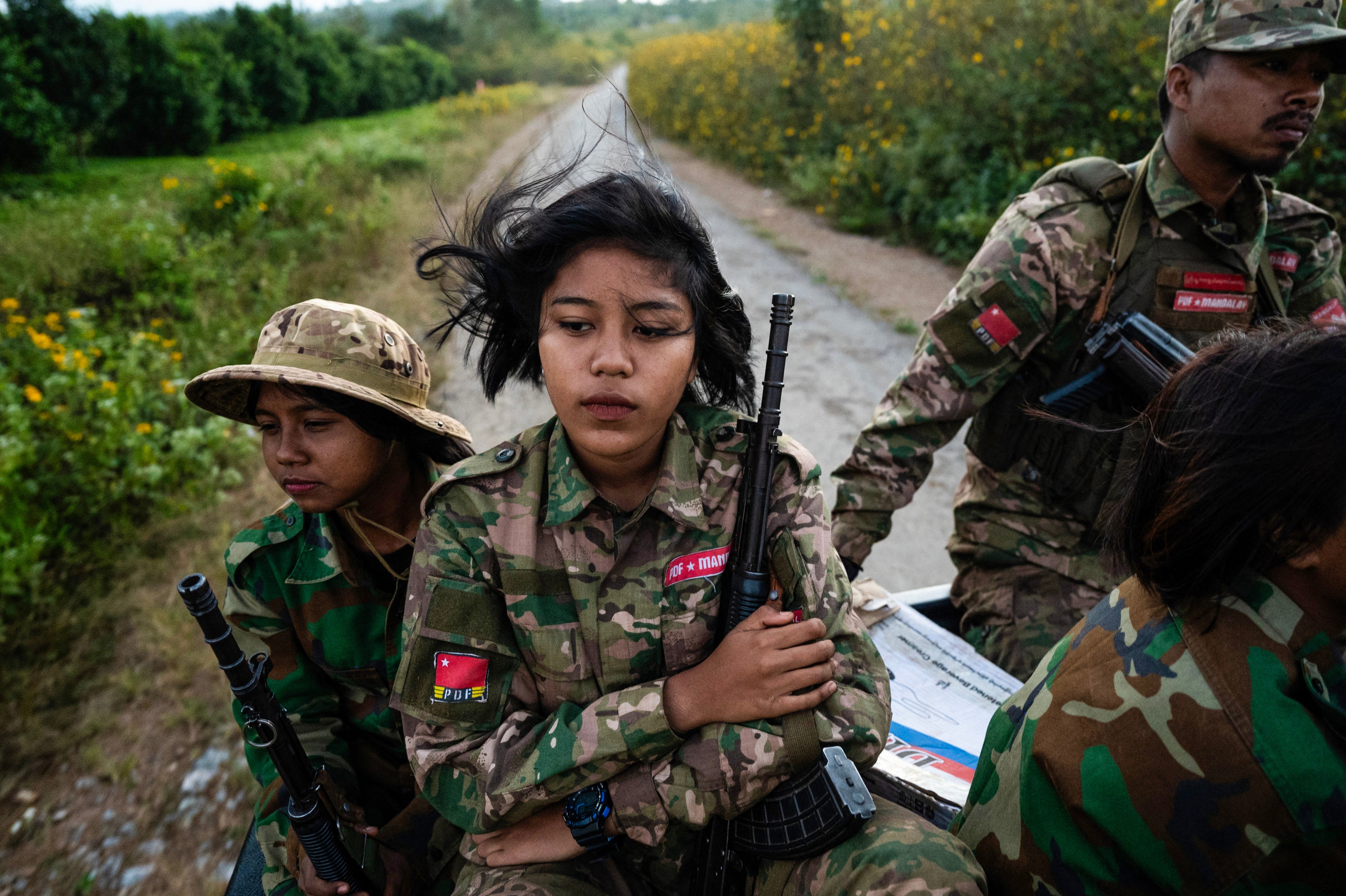 Fighters of the Mandalay People's Defense Forces head to the frontline