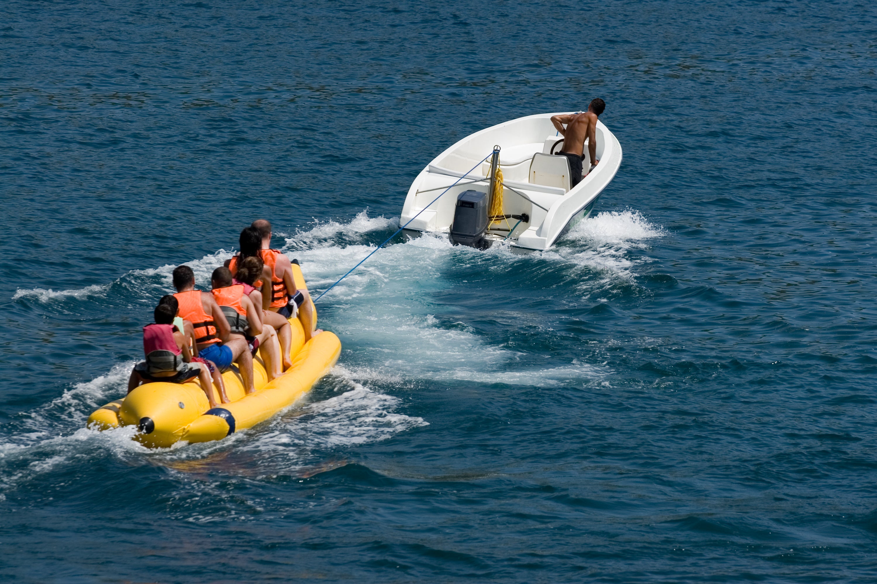A picture of a banana boat off the coast of Turkey