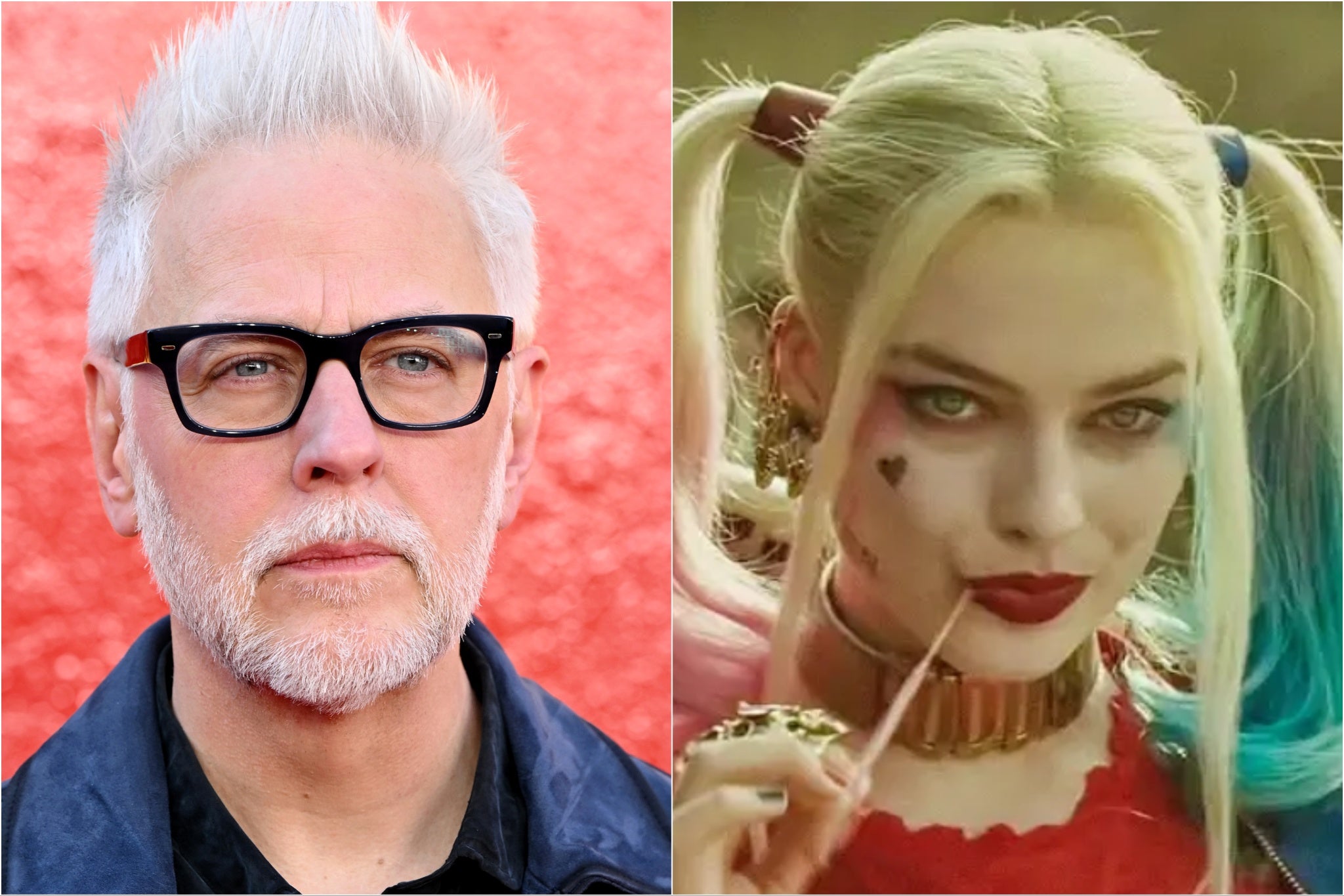James Gunn (left) and Margot Robbie as Harley Quinn