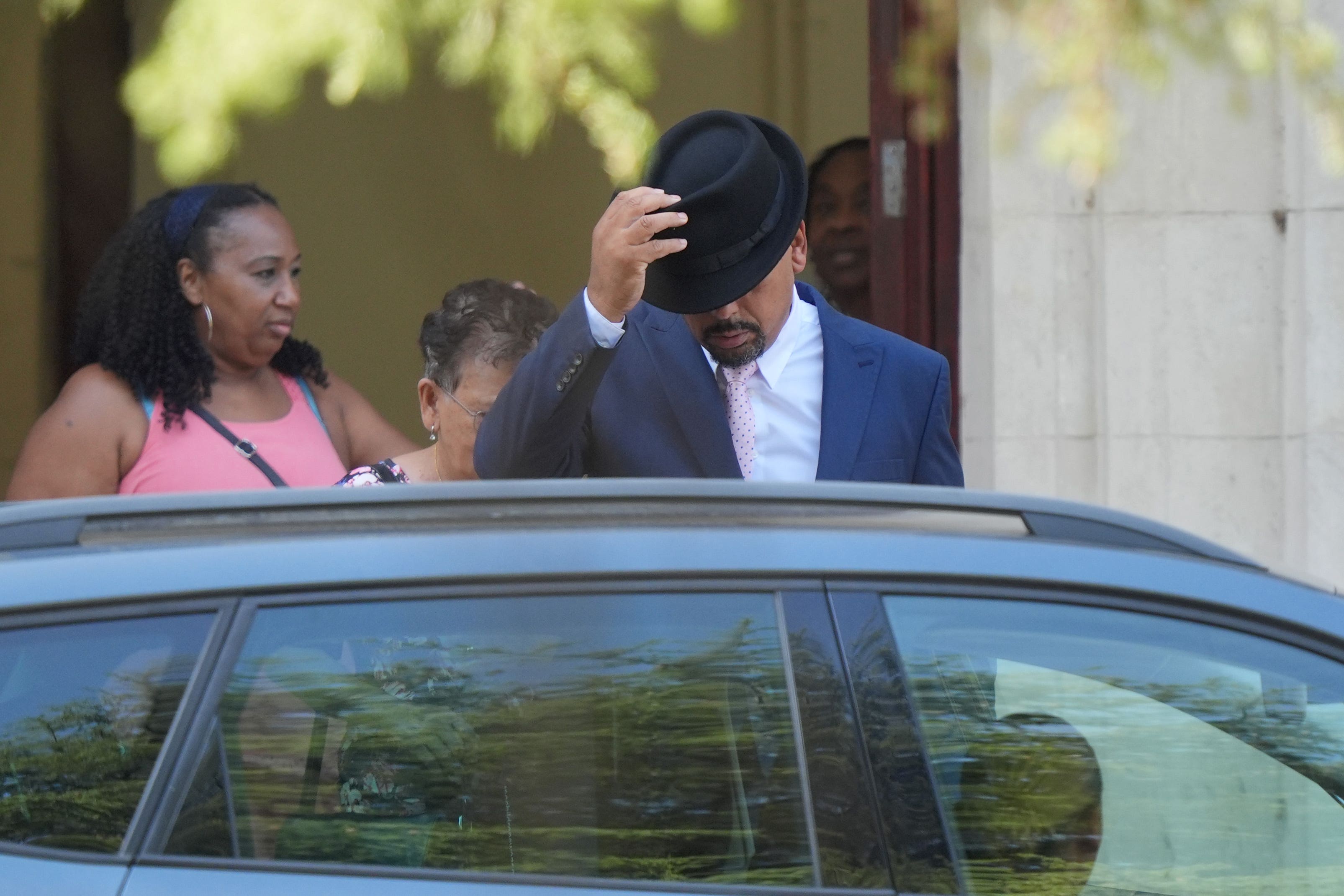 Suspended Labour councillor Ricky Jones leaves Snaresbrook Crown Court, east London, where he is charged with encouraging violence while addressing a crowd during an anti-fascist protest in Walthamstow (Yui Mok/PA)