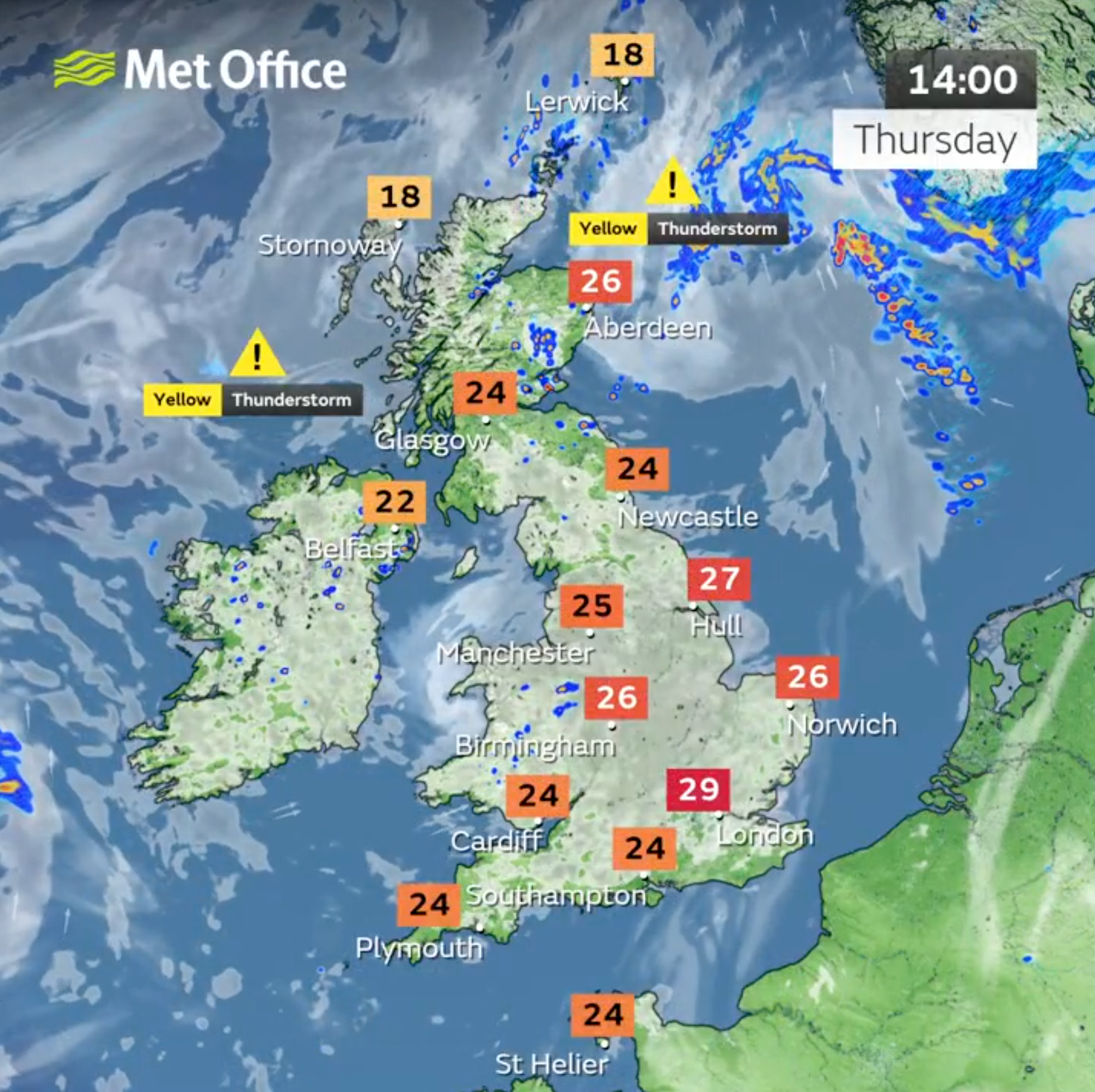 Heavy thunderstorms are set to be met with high heat in Scotland and Northern Ireland