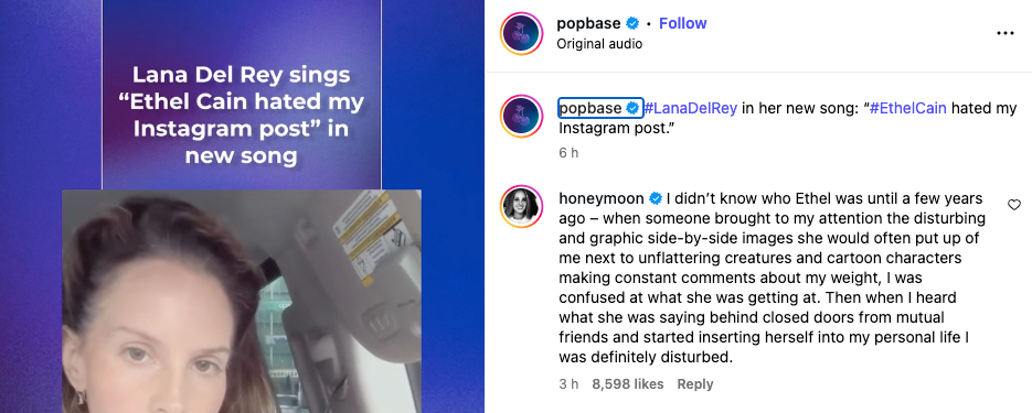 Lana Del Rey claimed that Ethel Cain used to body shame her