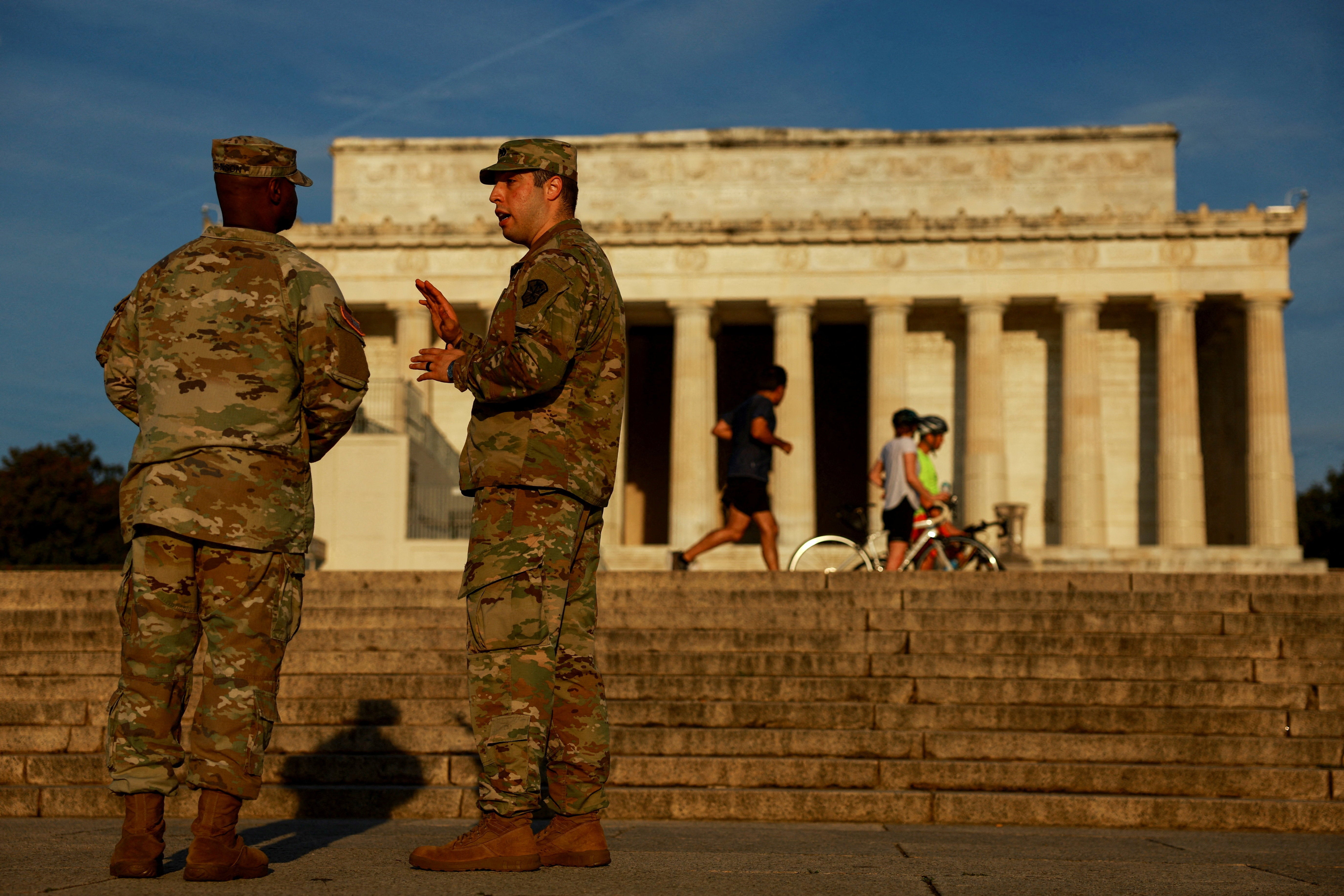 Members of the U.S. military at the steps of the Lincoln Memorial in D.C. on Thursday August 14 2025