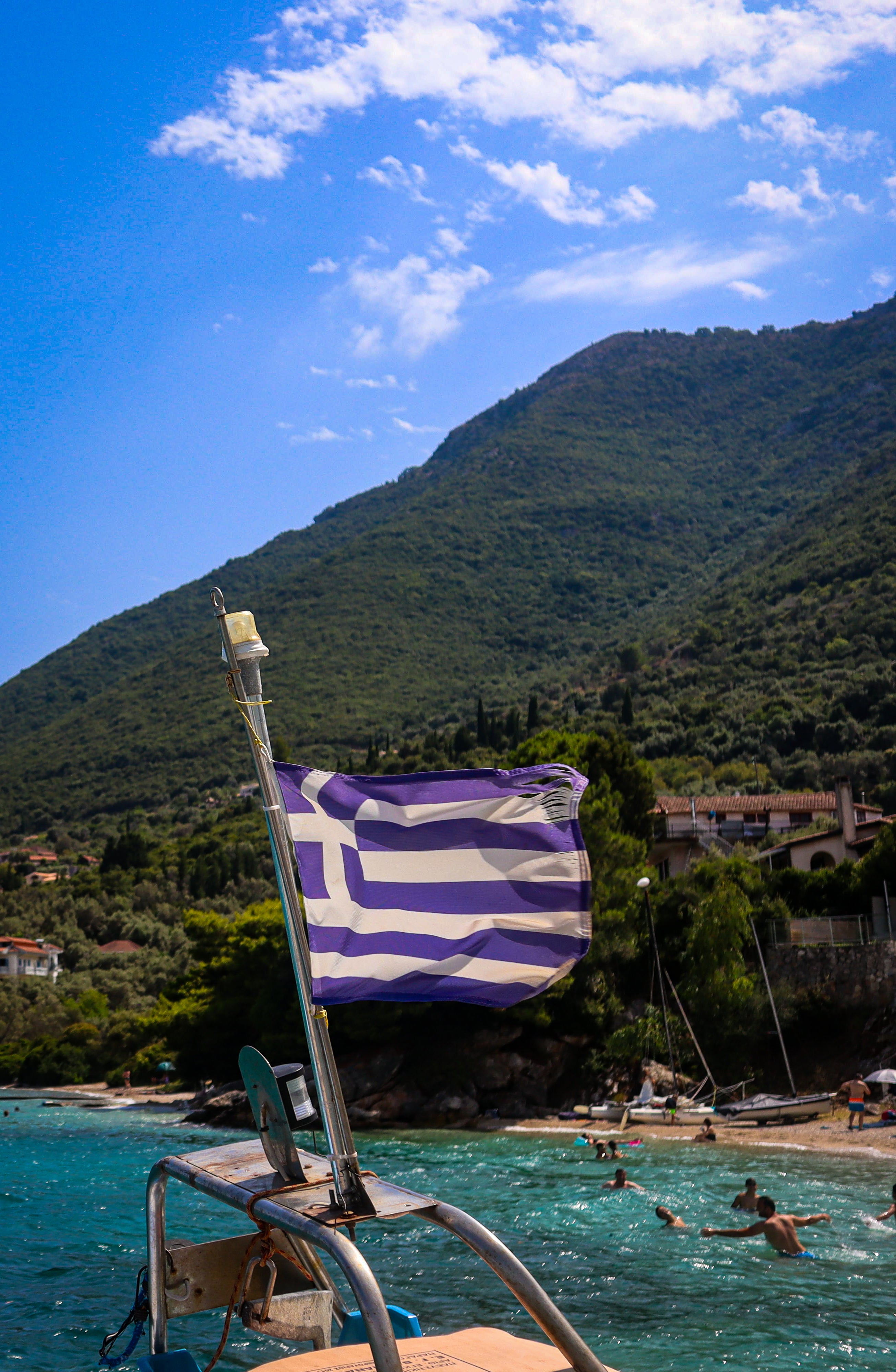 A busy beach on Lefkada, Greece