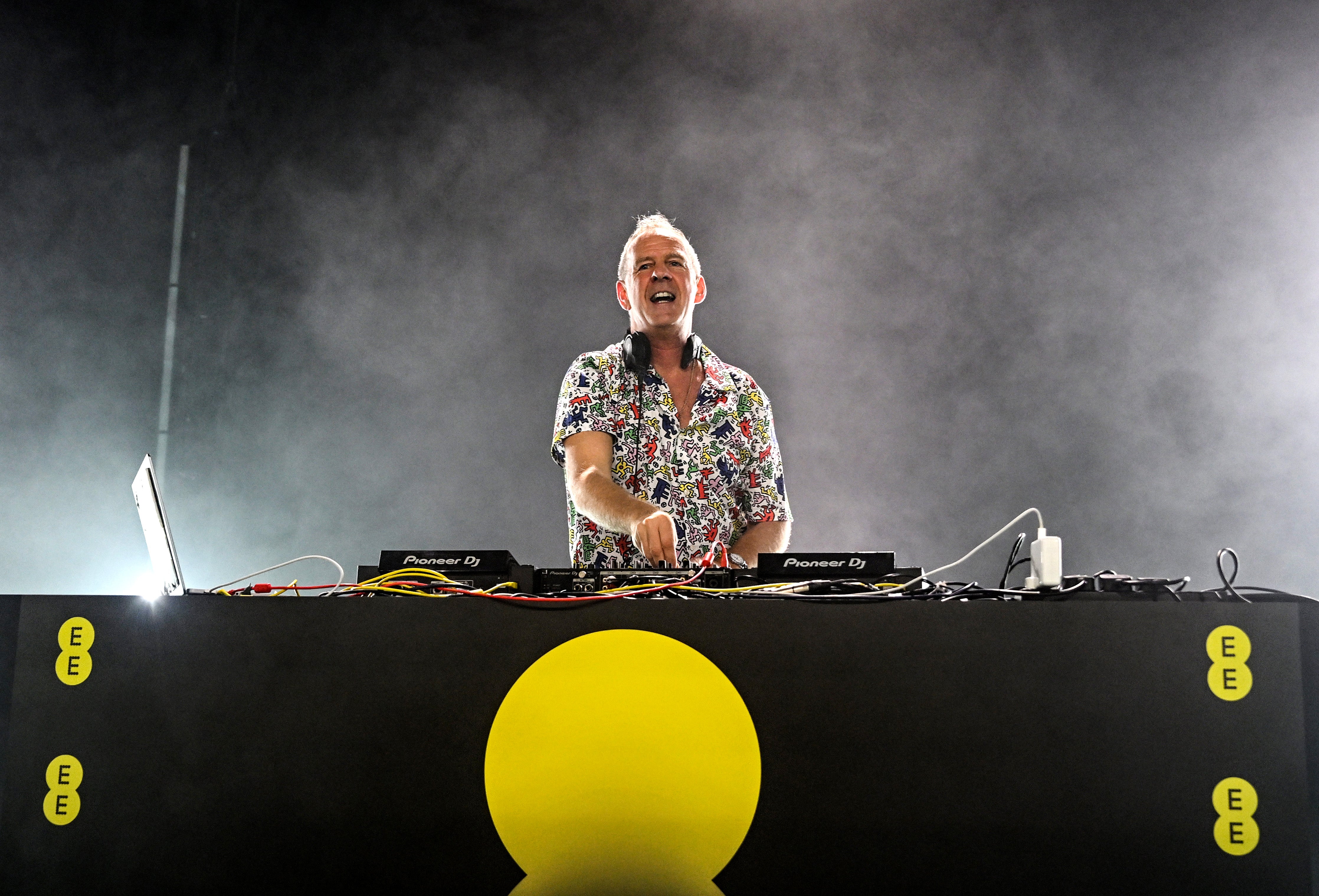 Fatboy Slim performing at a concert at Alexandra Palace in 2023