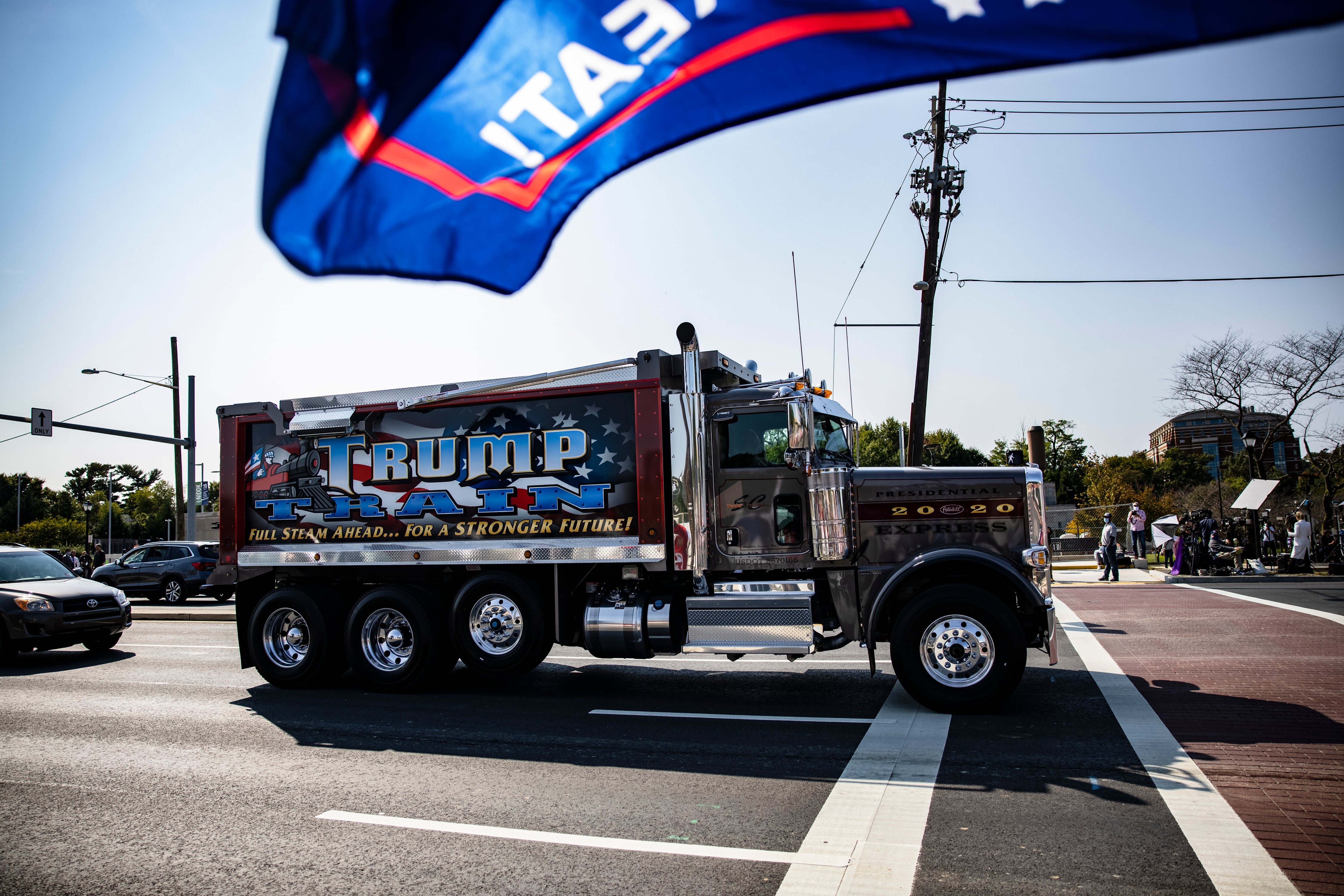 A pro-Trump truck drives down a street in Maryland
