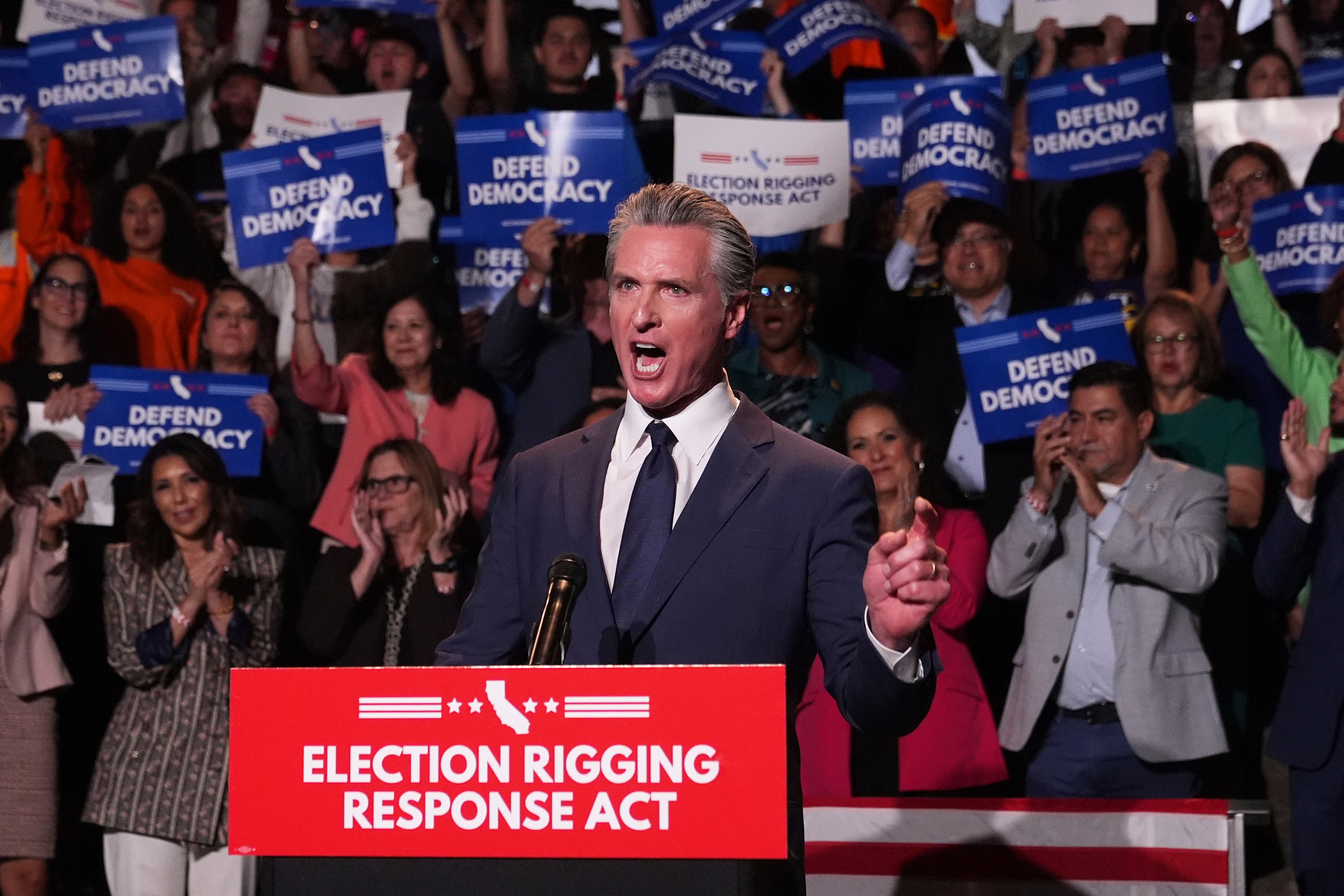 California Gov. Gavin Newsom speaks during a news conference Thursday, Aug. 14, 2025, in Los Angeles. (AP Photo/Marcio Jose Sanchez)