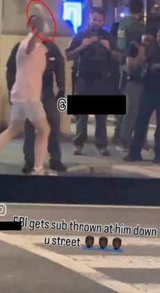 Video from the sandwich-throwing incident show Dunn hurling a sub-style sandwich at a CBP agent