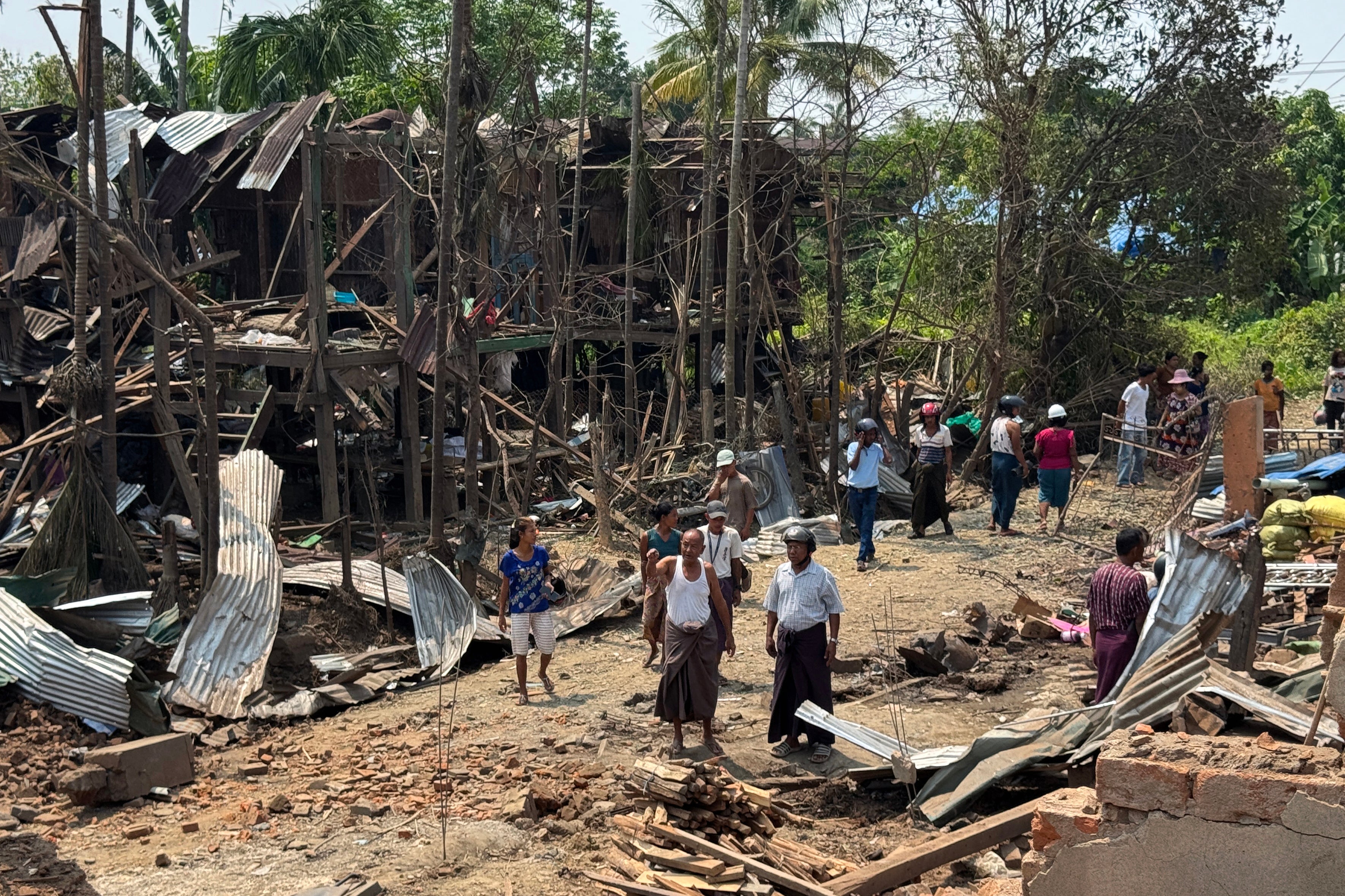 Destroyed buildings in Kyauktaw, western Rakhine State, following junta airstrikes in May