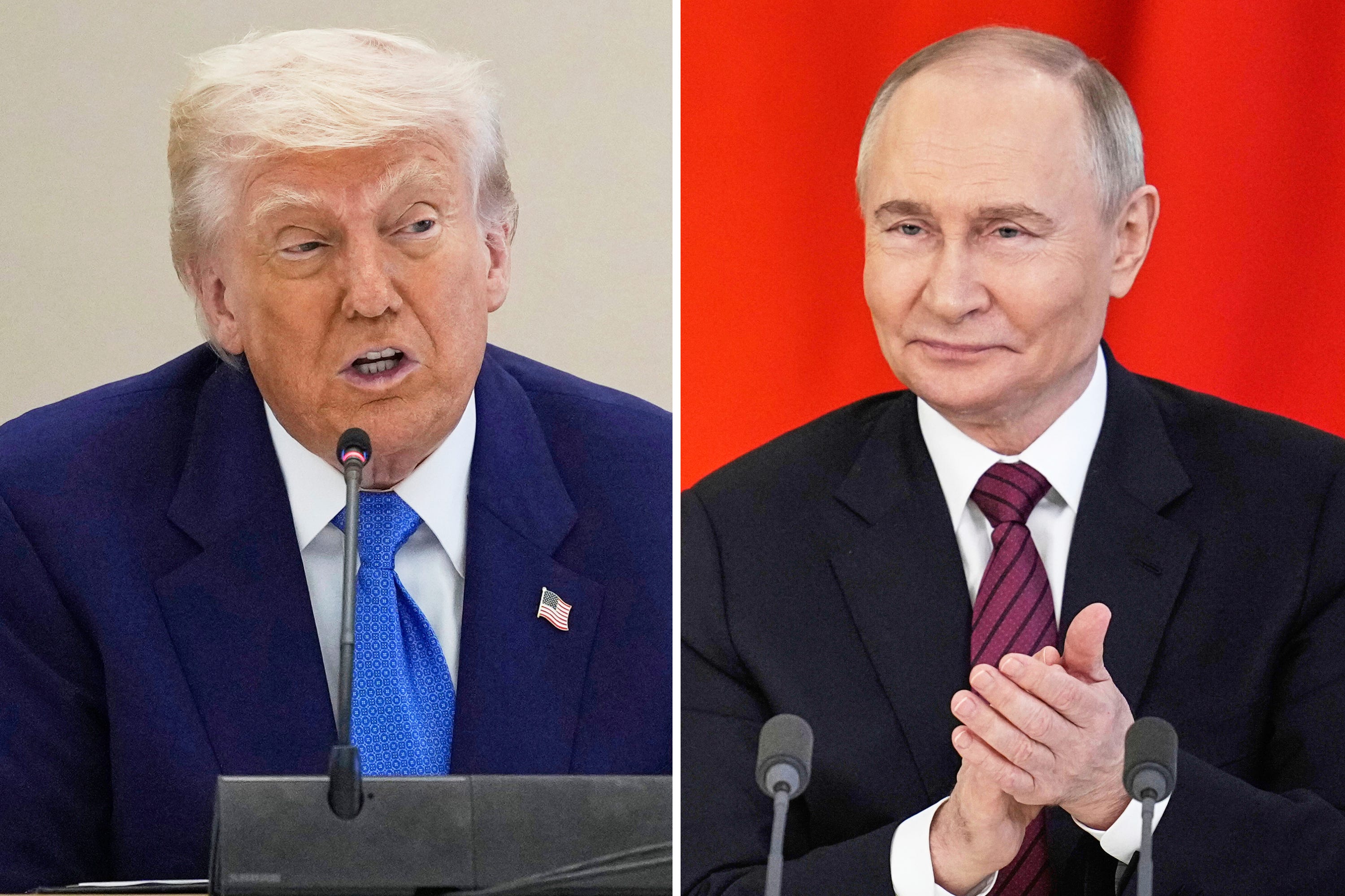 US President Donald Trump and Russian President Vladimir Putin are to meet later today (AP)