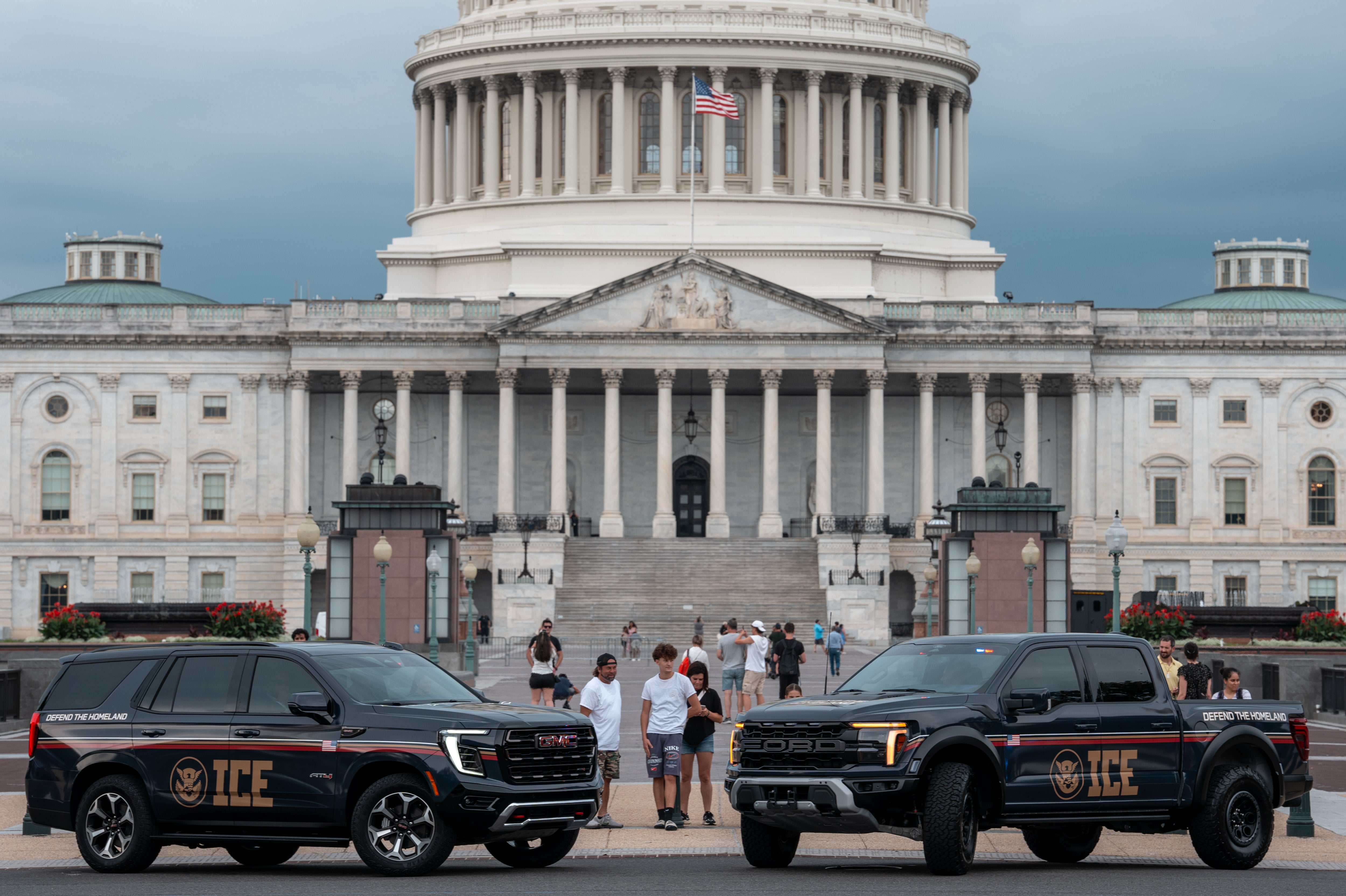 Homeland Security spent more than $730,000 on custom-wrapped trucks in a similar color scheme to Trump’s private jet as part of a recruitment campaign to hire more ICE officers.