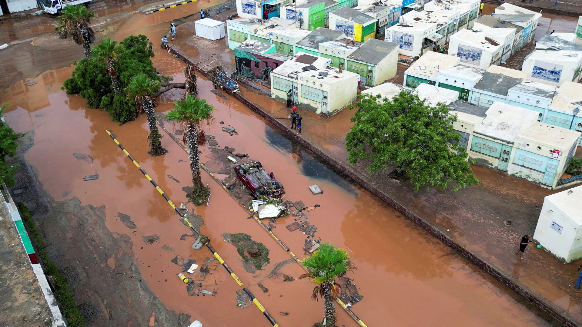 A drone view shows the devastation in Sao Vicente Island, Cape Verde after heavy rains killed at least nine people this week