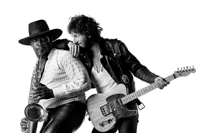 <p>Back-to-back: Bruce Springsteen insisted that his longtime bandmate and friend, Clarence Clemons, be included in the shot</p>