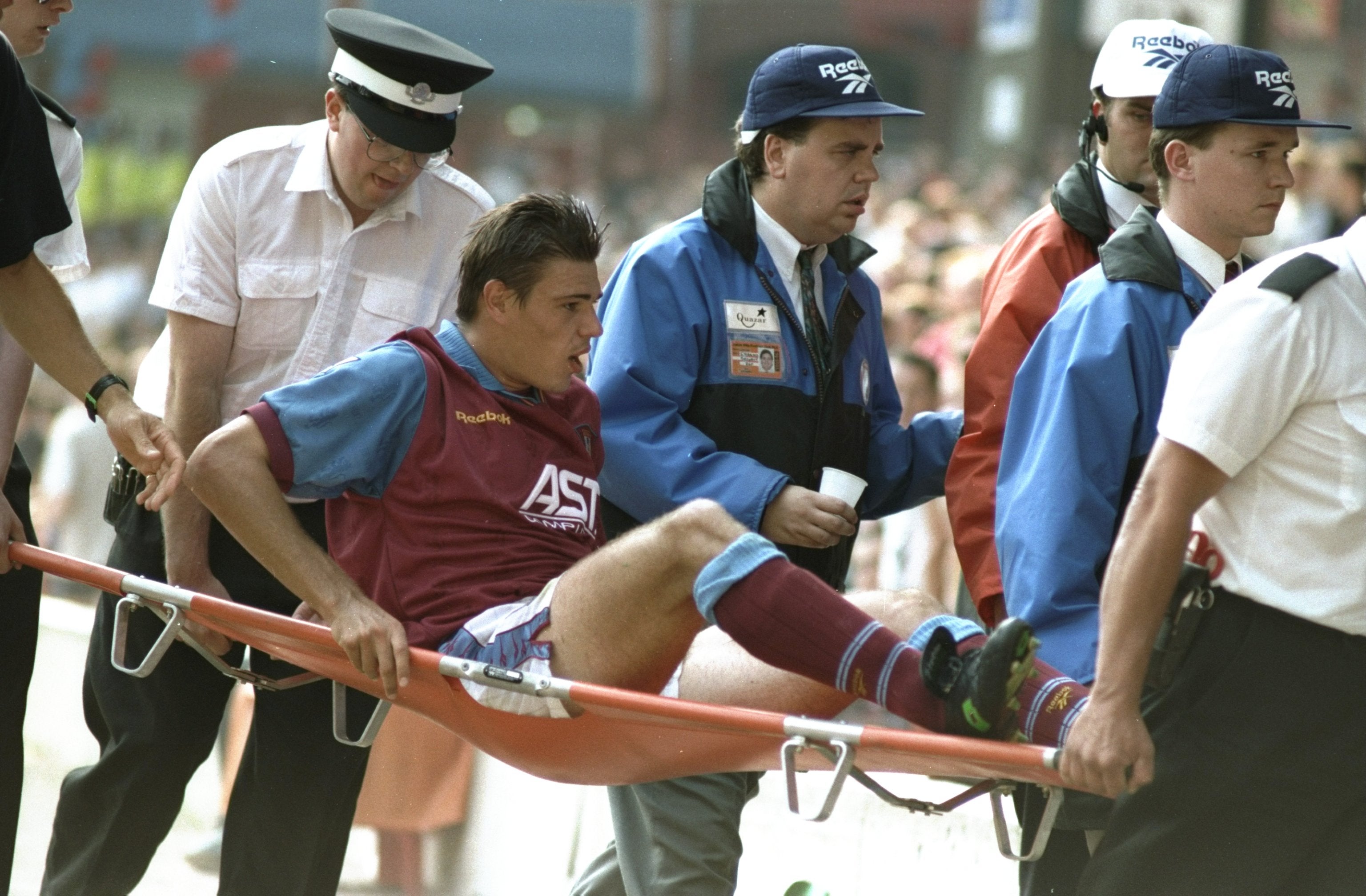 Aston Villa’s club record signing Savo Milosevic was stretchered off in the second half but that didn’t slow Villa