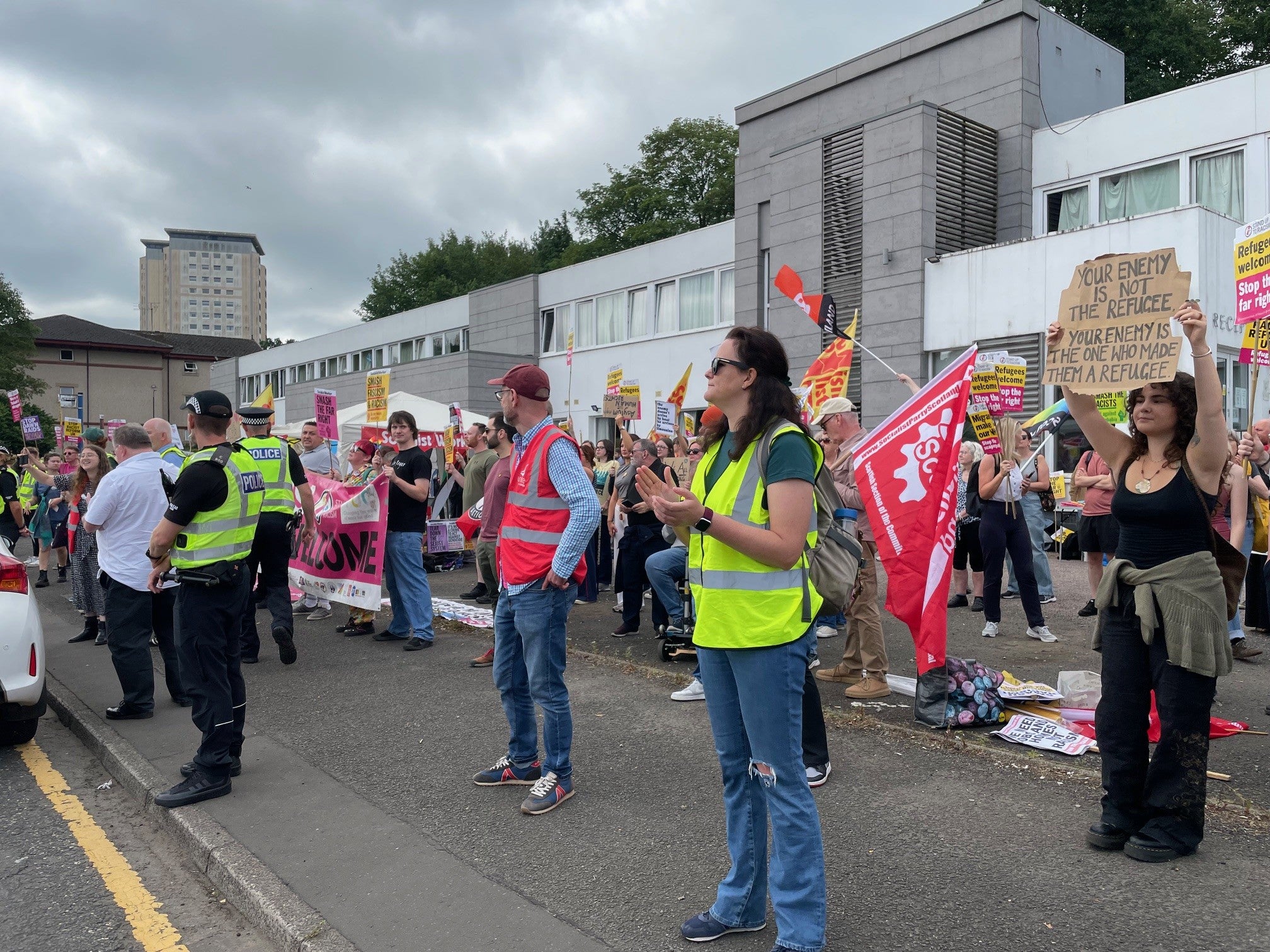 The protest took place outside a hotel