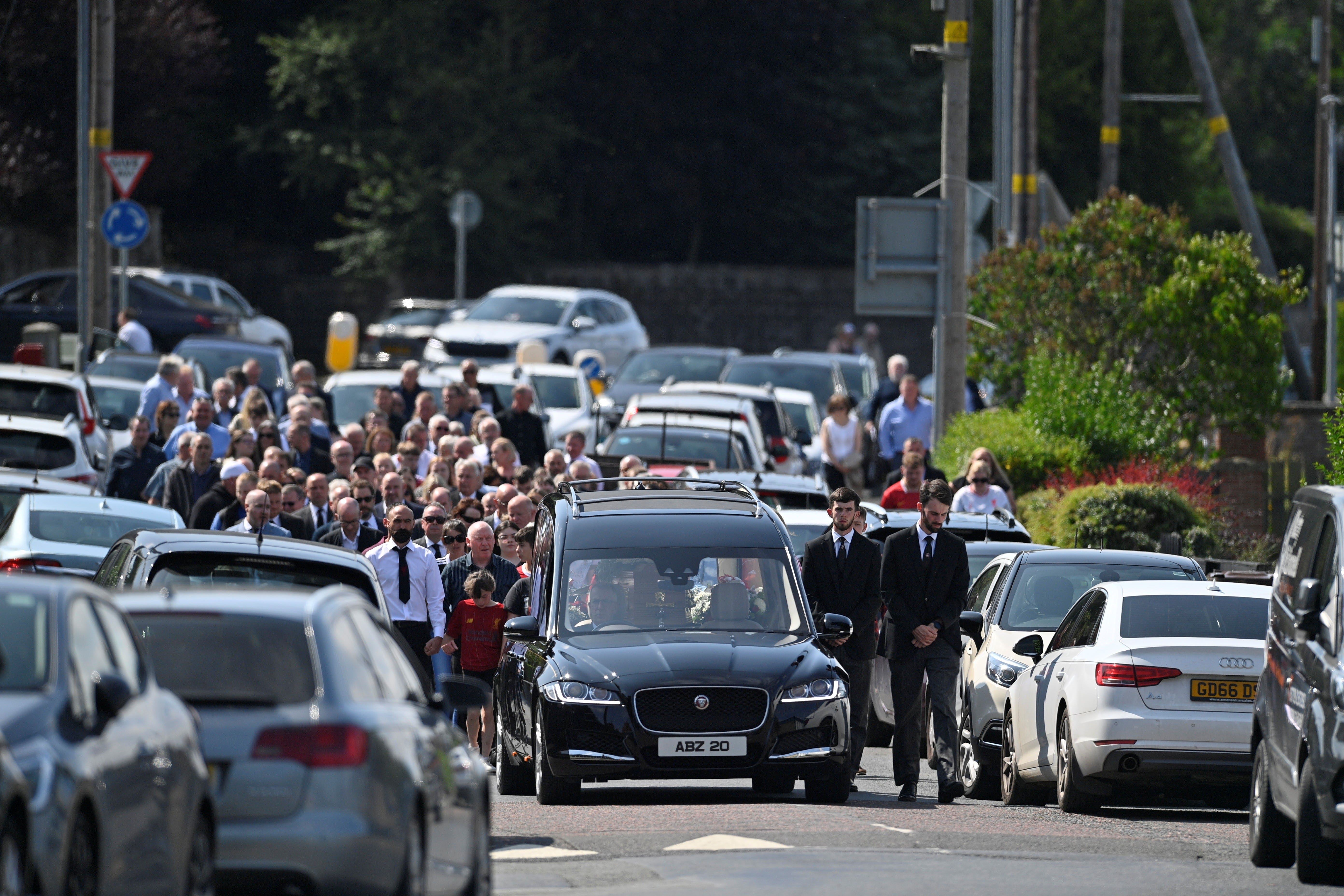 Mourners attend the funeral of Stephen Brannigan at St Brigid’s church in Downpatrick (Mark Marlow/PA)