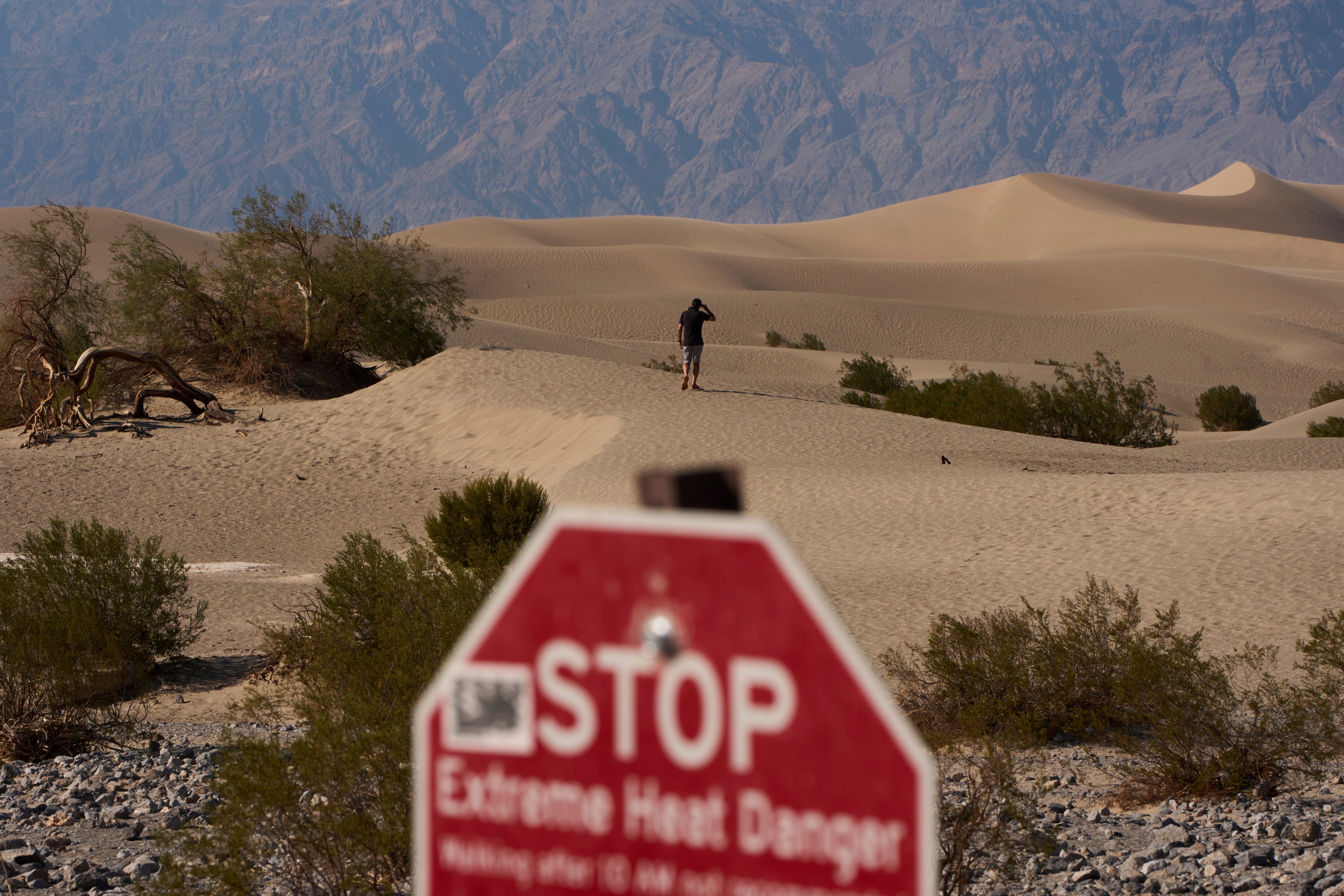 Across Death Valley there are clear warnings to visitors about the dangers of heat