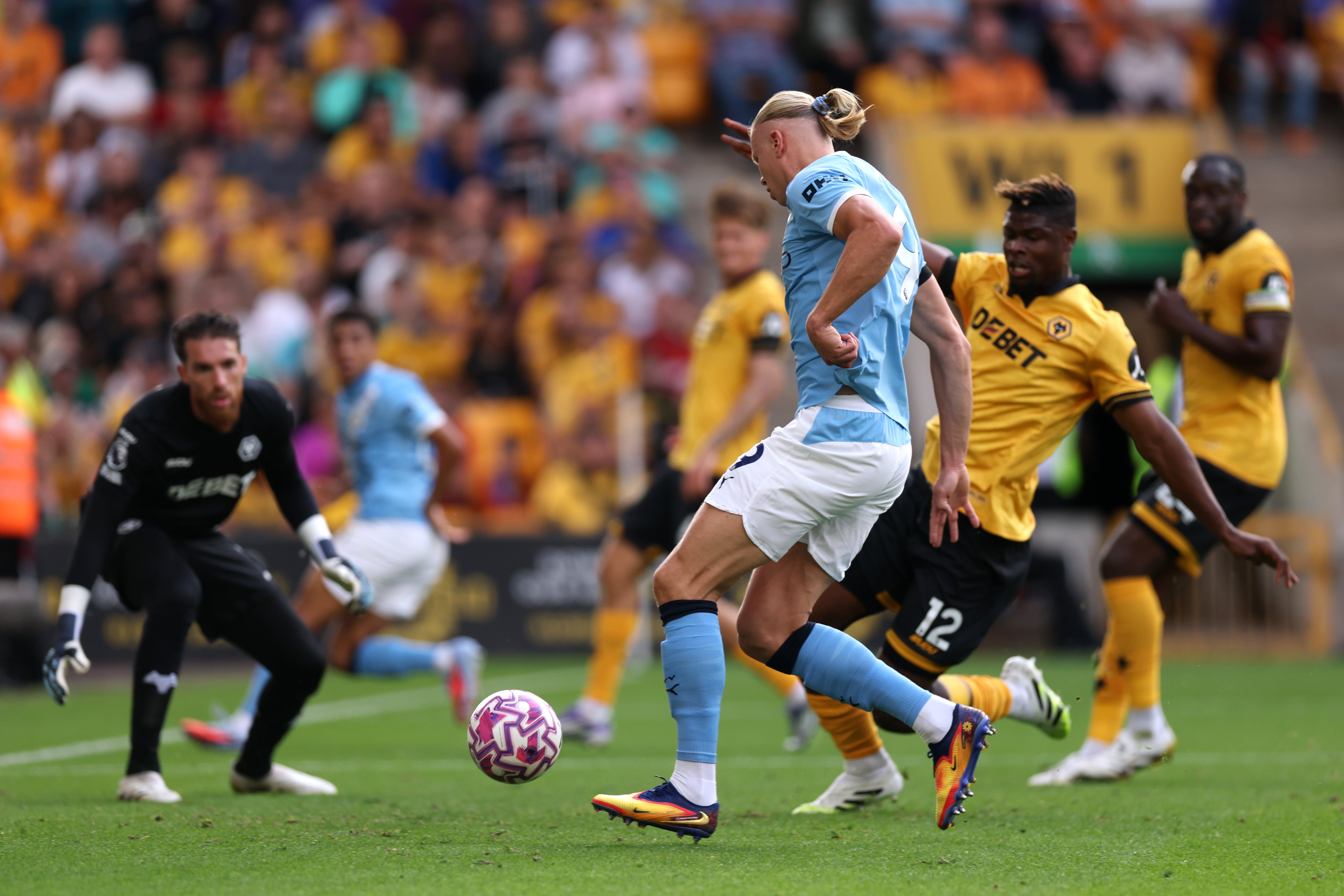 Haaland poaches his first goal with a tap in from close range