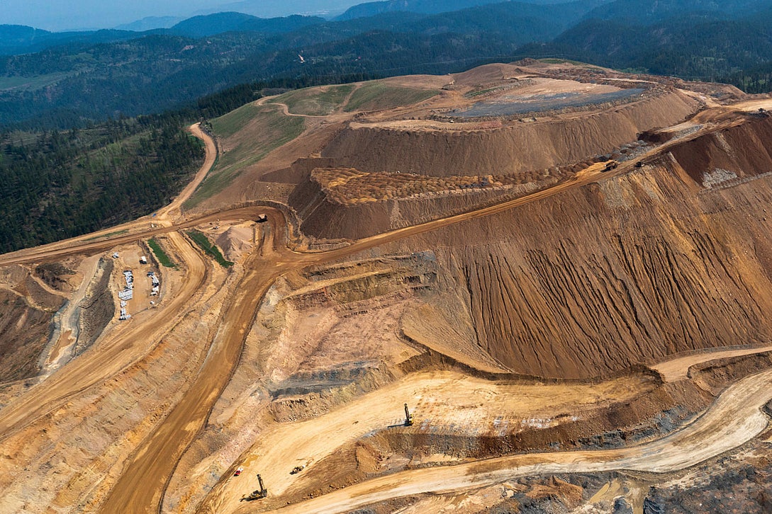 This image provided by EcoFlight shows an aerial view of the Wharf mine, the only large, active gold mine in the Black Hills on Tuesday, May 23, 2023
