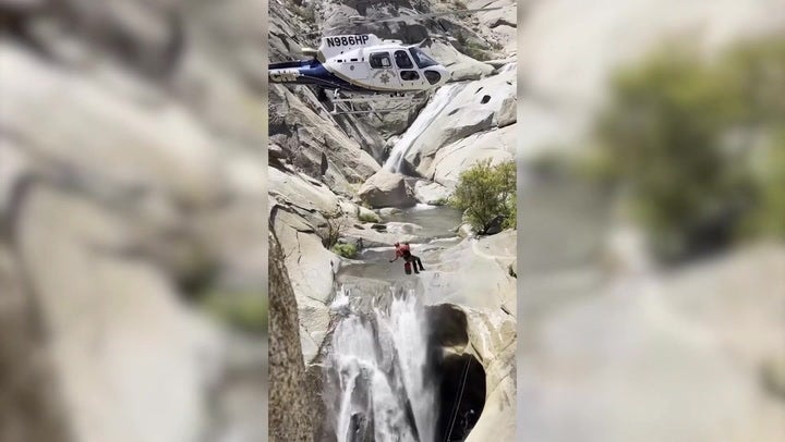 Stranded man trapped in California waterfall for two days airlifted to safety