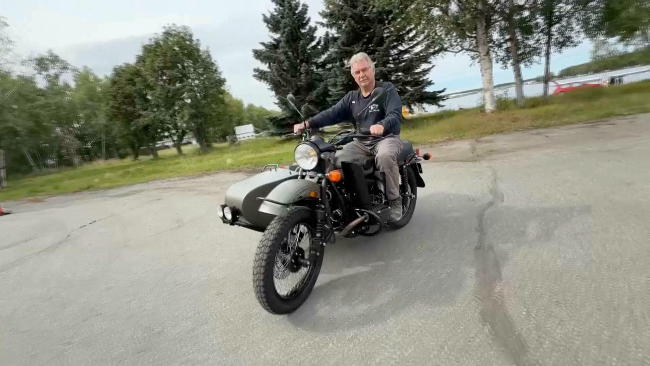 Mark Warren astride his new Ural motorcycle