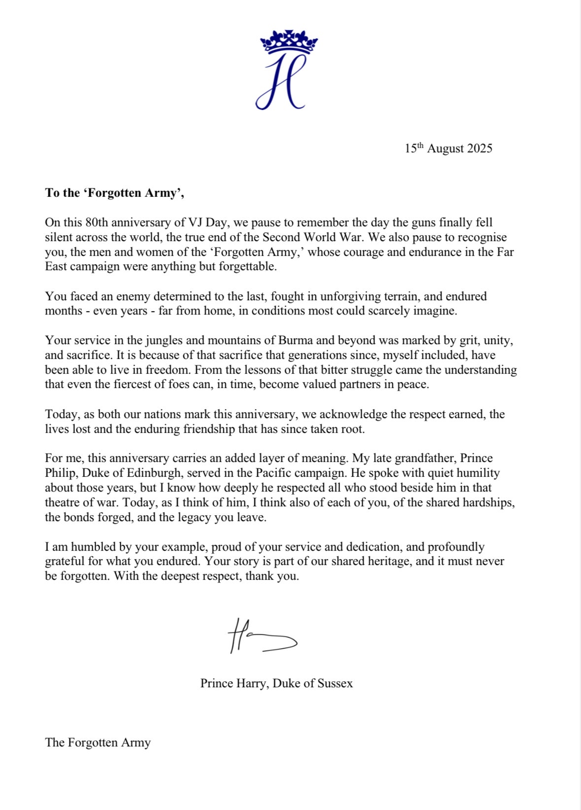 The letter in question