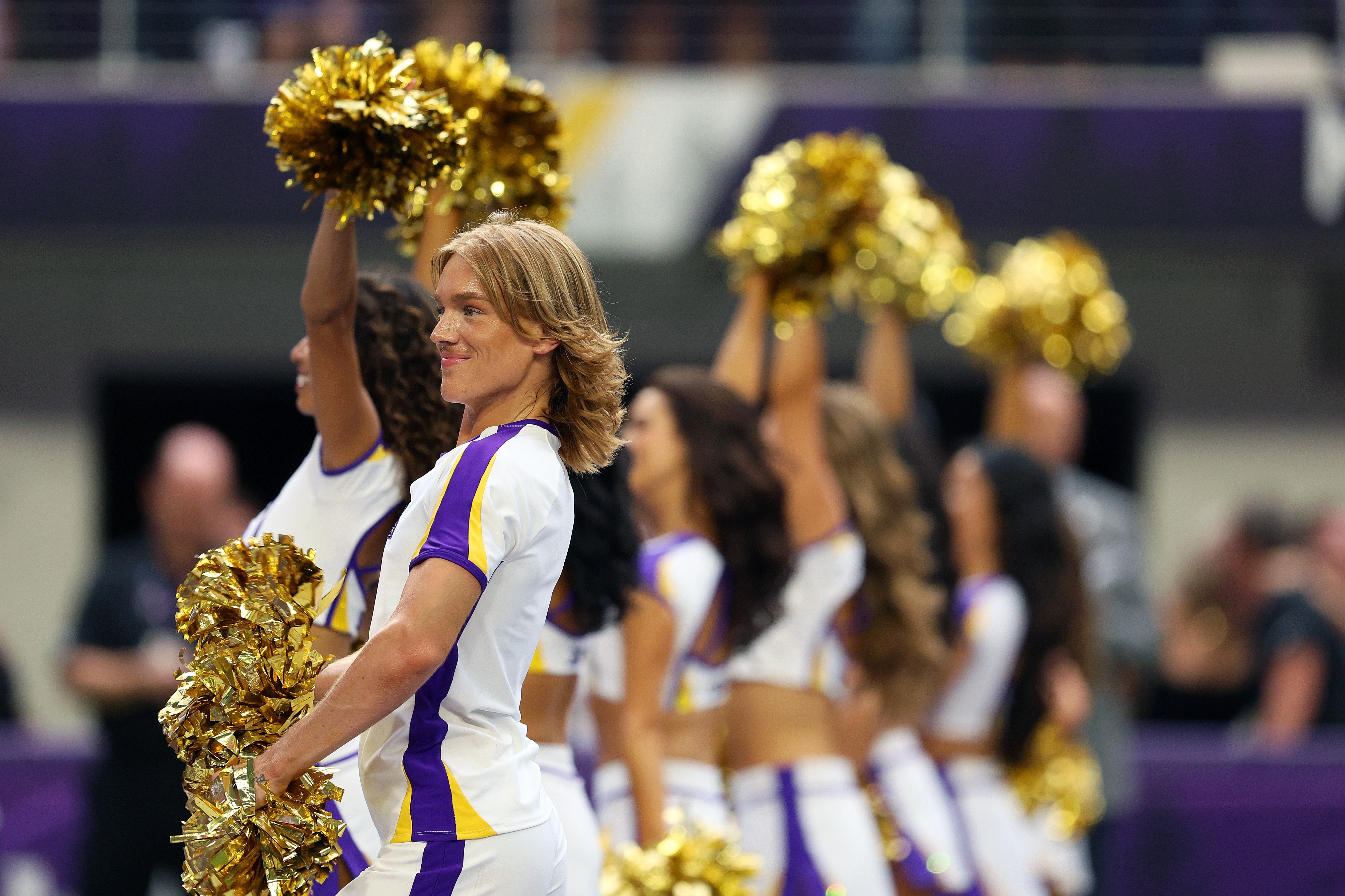 Minnesota Vikings cheerleader Blaize Shiek has mocked online outrage against him and fellow male cheerleader Louie Conn