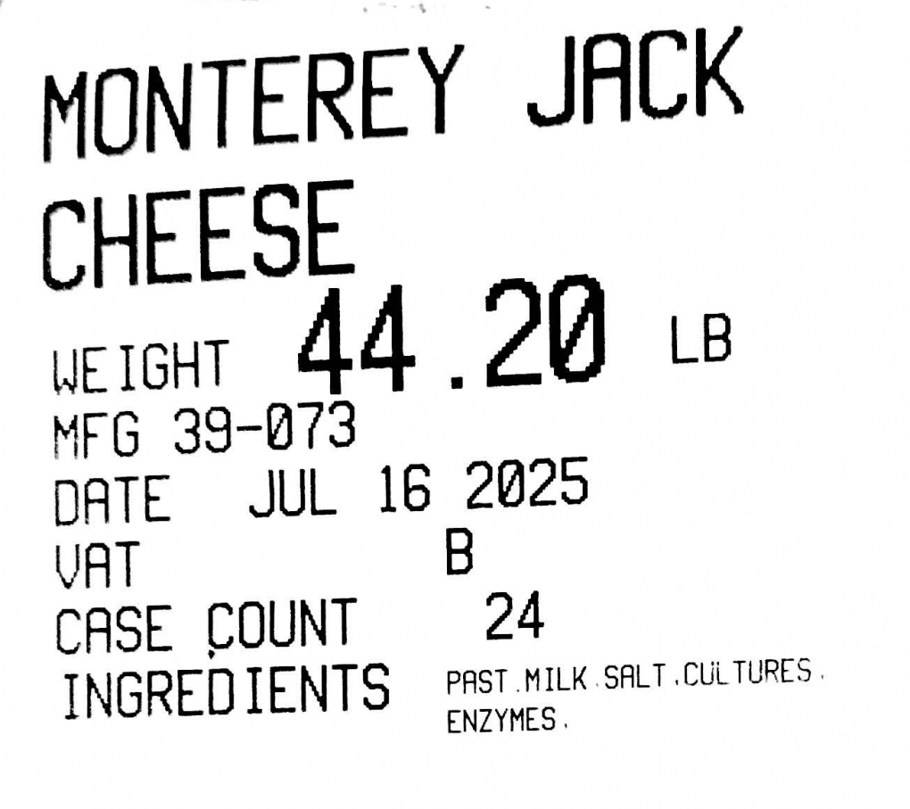 Middlefield Original Cheese Co-op Monterey Jack Cheese, was one of the cheeses’ to be recalled