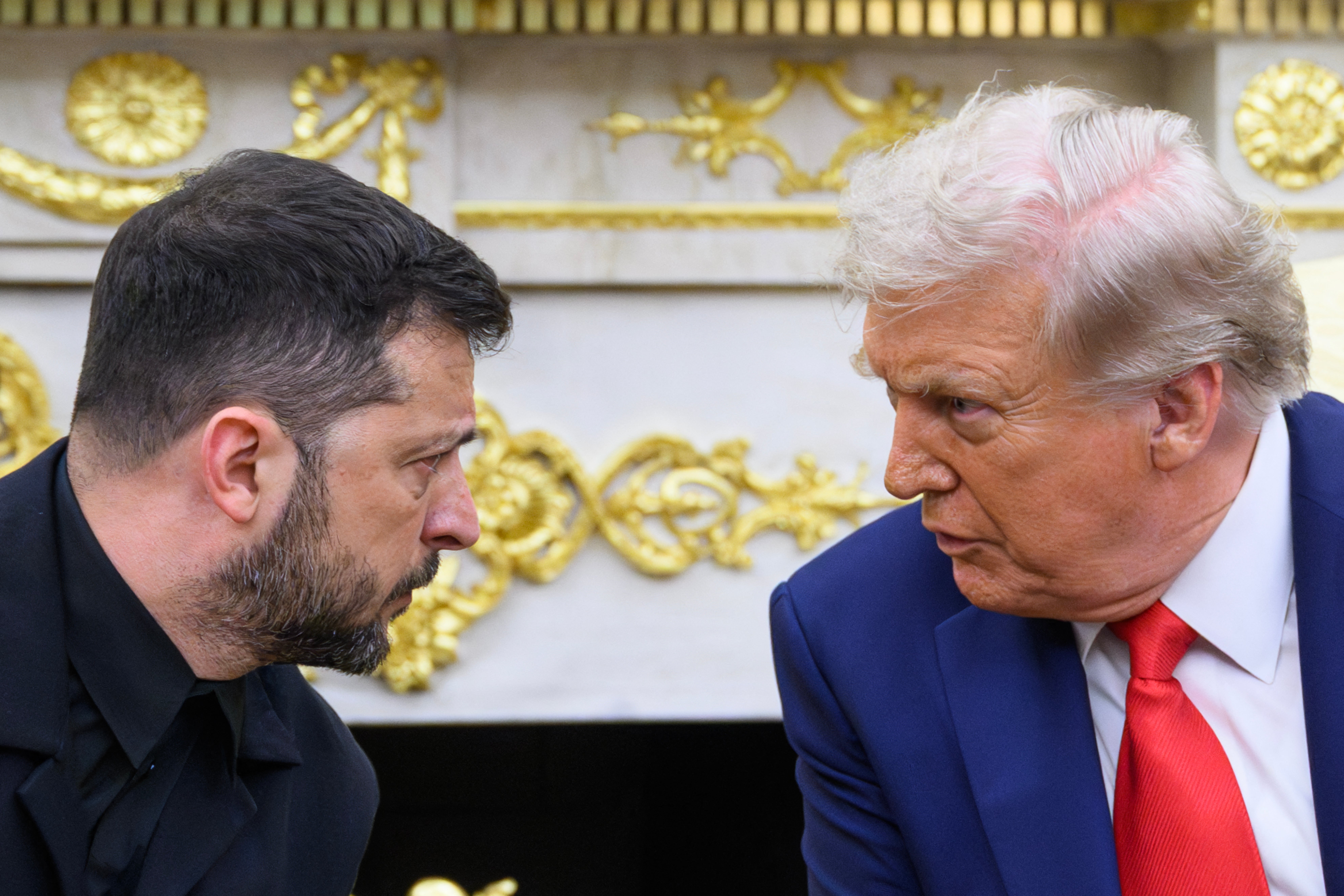 Donald Trump pictured in a heated exchange with Volodymyr Zelensky in the Oval Office in February this year