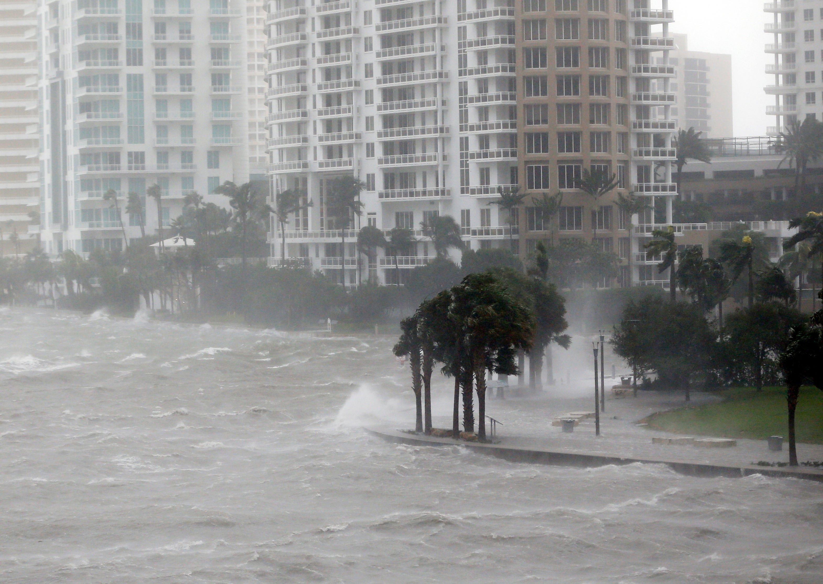 Waves crash over a seawall as Hurricane Irma impacts Miami in 2017