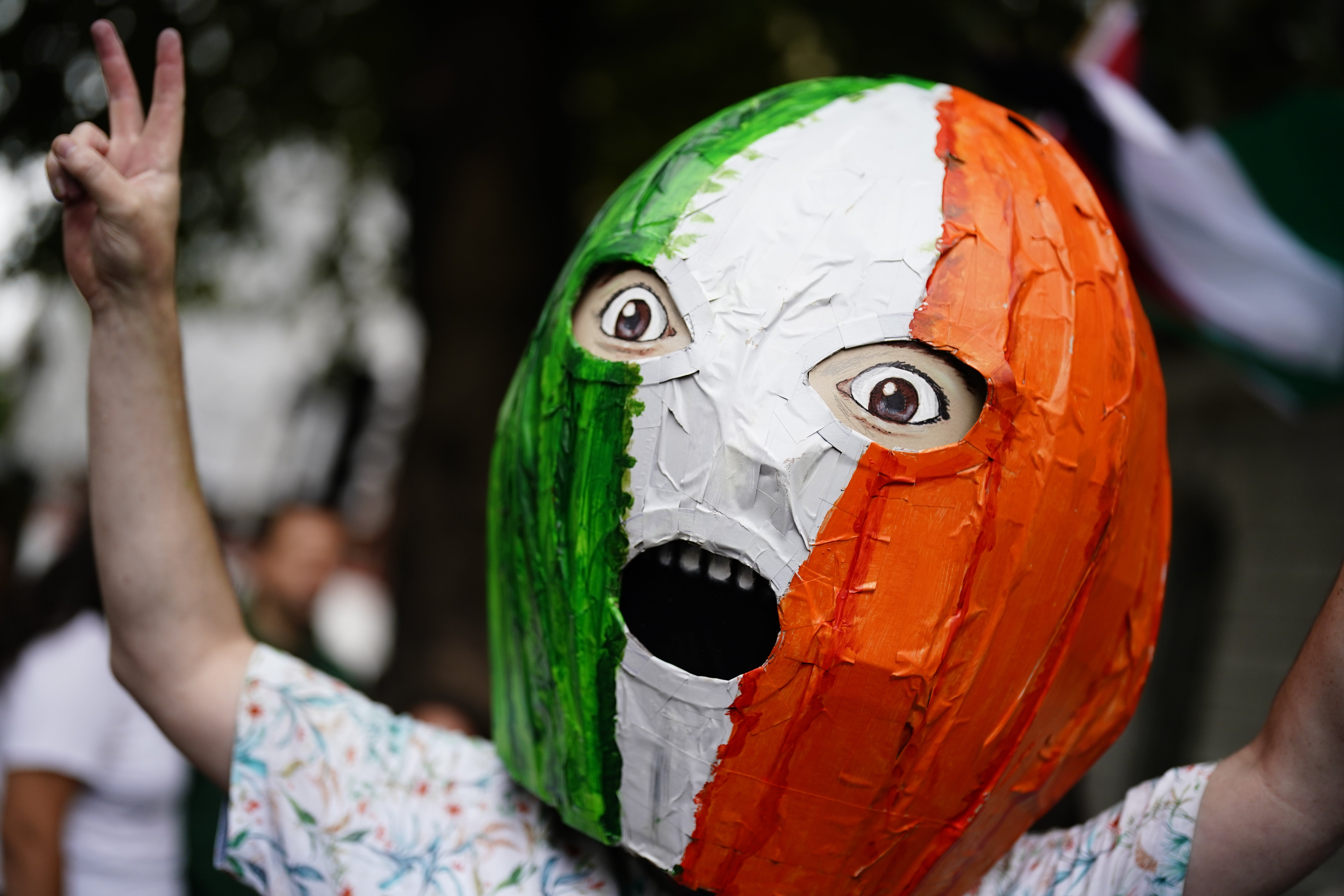 Supporters of Kneecap’s Liam Og O hAnnaidh gathered outside Westminster Magistrates’ Court (Jordan Pettitt/PA)