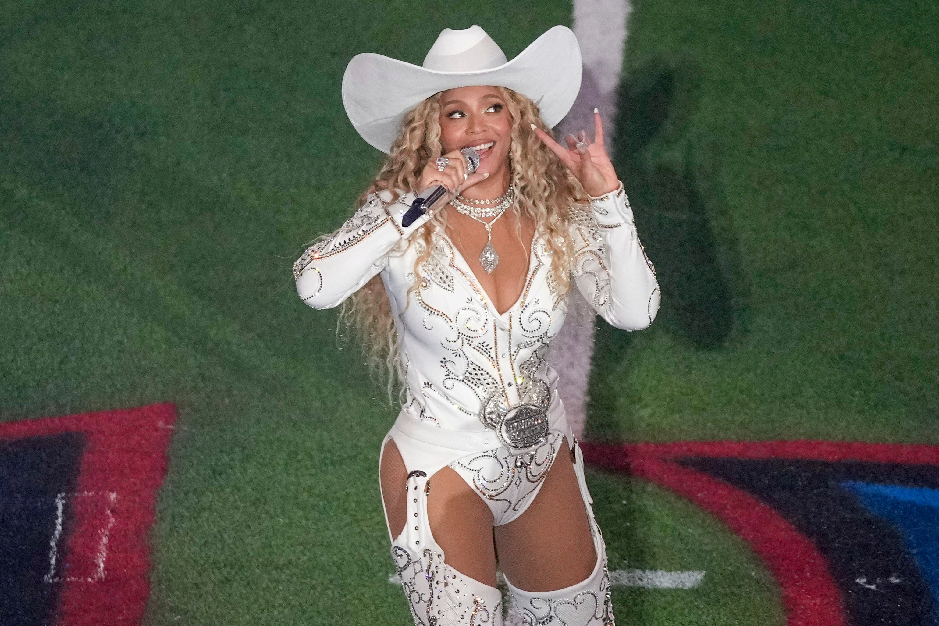 Beyoncé performs during halftime of an NFL football game between the Baltimore Ravens and Houston Texans, Dec. 25, 2024, in Houston. (AP Photo/Eric Christian Smith, file)