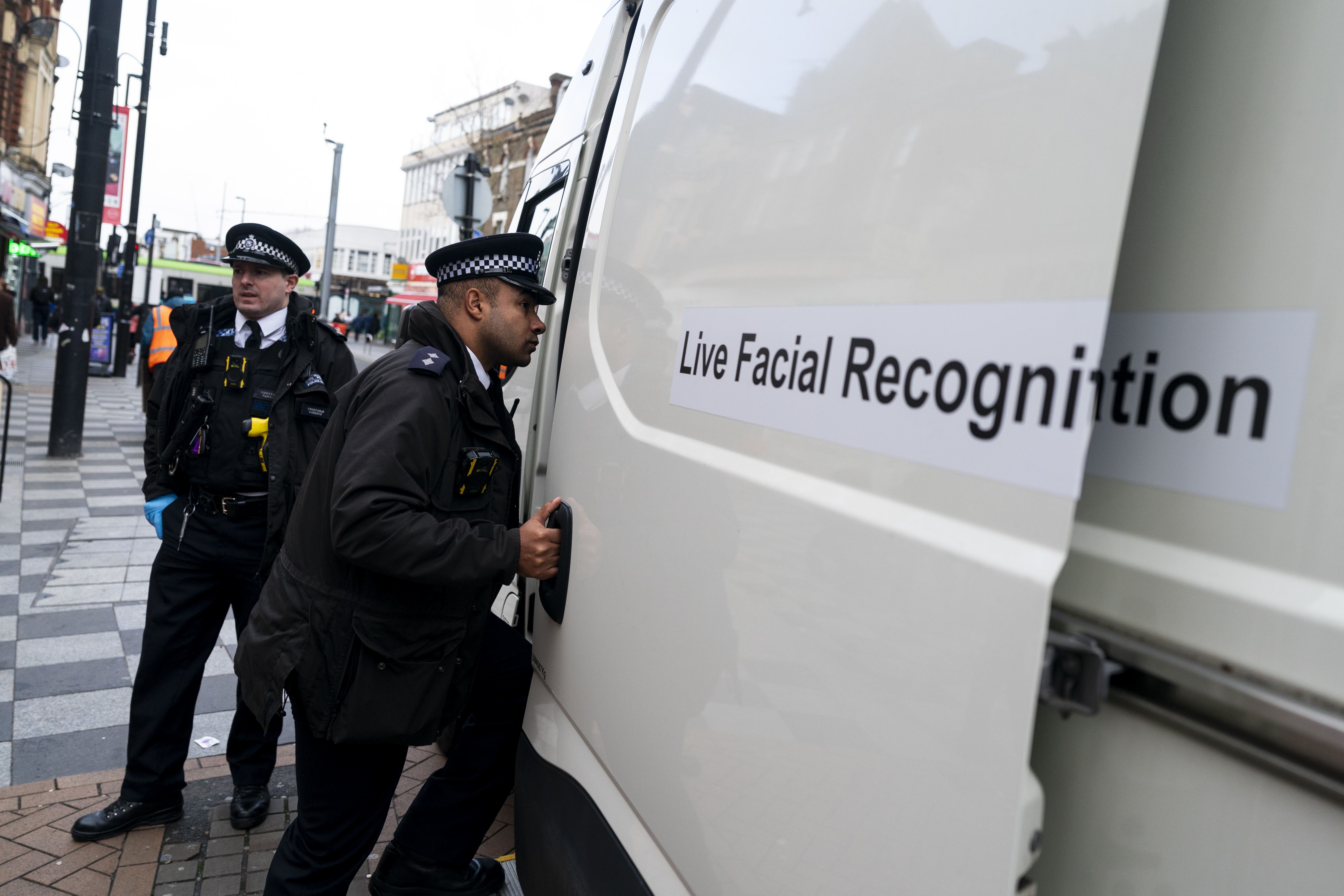 Police deploying the use of live facial recognition technology in Croydon, south London