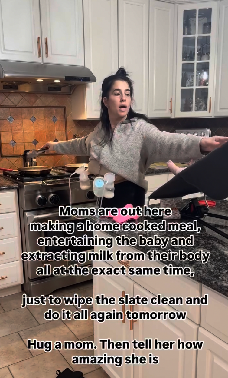 Casey posts about life as a stay at home mom of four on her Instagram. ‘Moms are out here making a home cooked meal, entertaining the baby and extracting milk from their body all at the exact same time,’ she captioned one post.