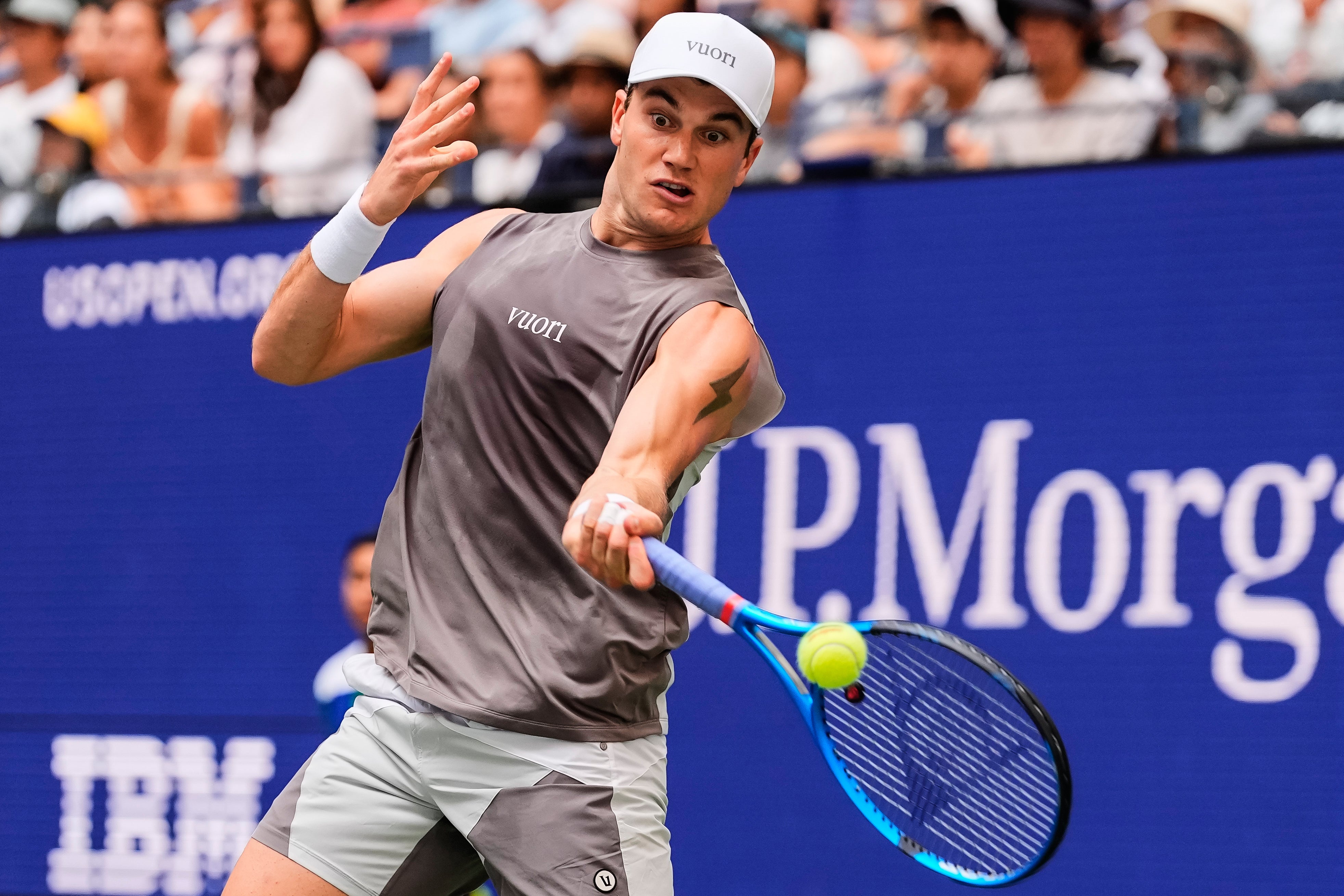 Jack Draper strikes a forehand (Yuki Iwamura/AP)
