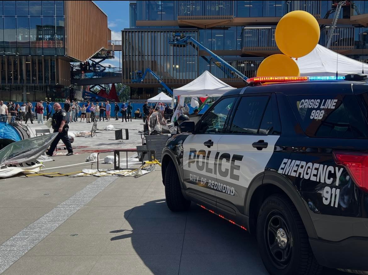 At least 50 demonstrators were reported to be at the scene when things kicked off Tuesday