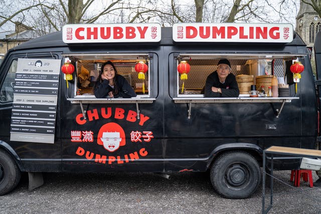 <p>Joe and Chantel at home in their converted fire engine – the heart of Chubby Dumpling’s street-food success</p>