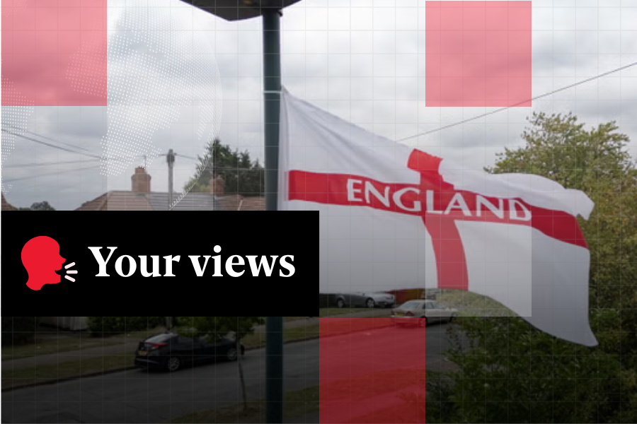 A George Cross Flag flies above a residential street on August 18, 2025 in Birmingham