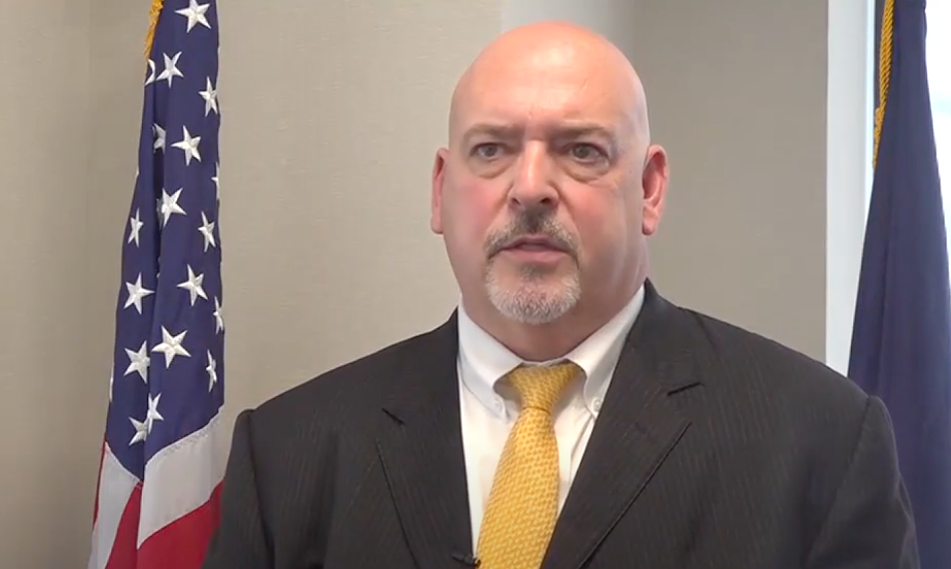 Interim U.S. Attorney for the Western District of Virginia Todd Gilbert interviewed by local news media after being sworn in last month