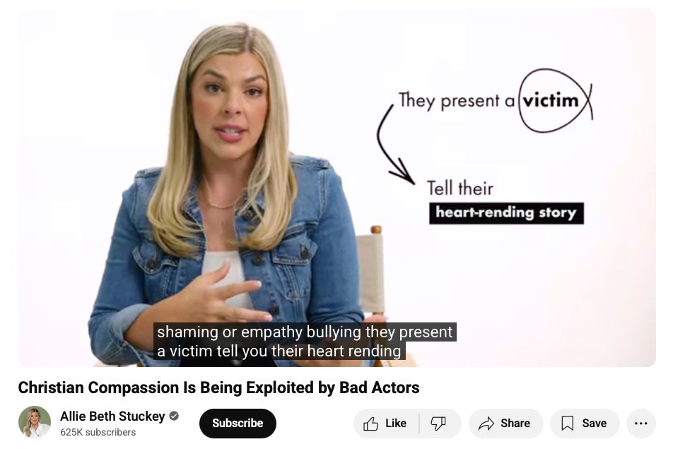 In this image from a YouTube video posted on Oct. 15, 2024, Allie Beth Stuckey speaks about issues from her book, "Toxic Empathy: How Progressives Exploit Christian Compassion." (AP Photo)