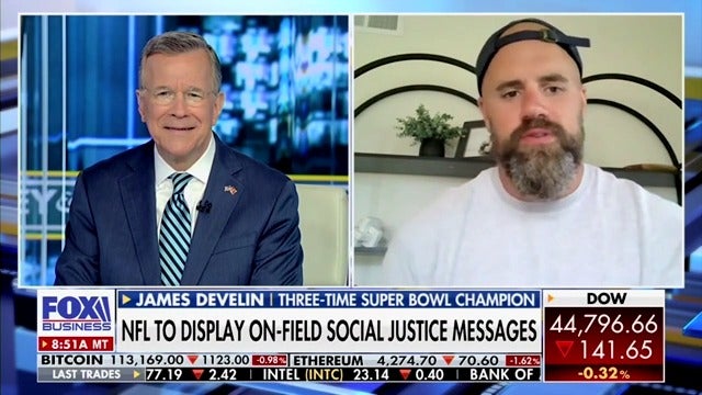 Fox Business host David Asman groused that the NFL's ongoing campaign "kinda bugs" him while pressing ex-NFL player James Develin if he's bothered that the league "seems intent on putting politics into sports."