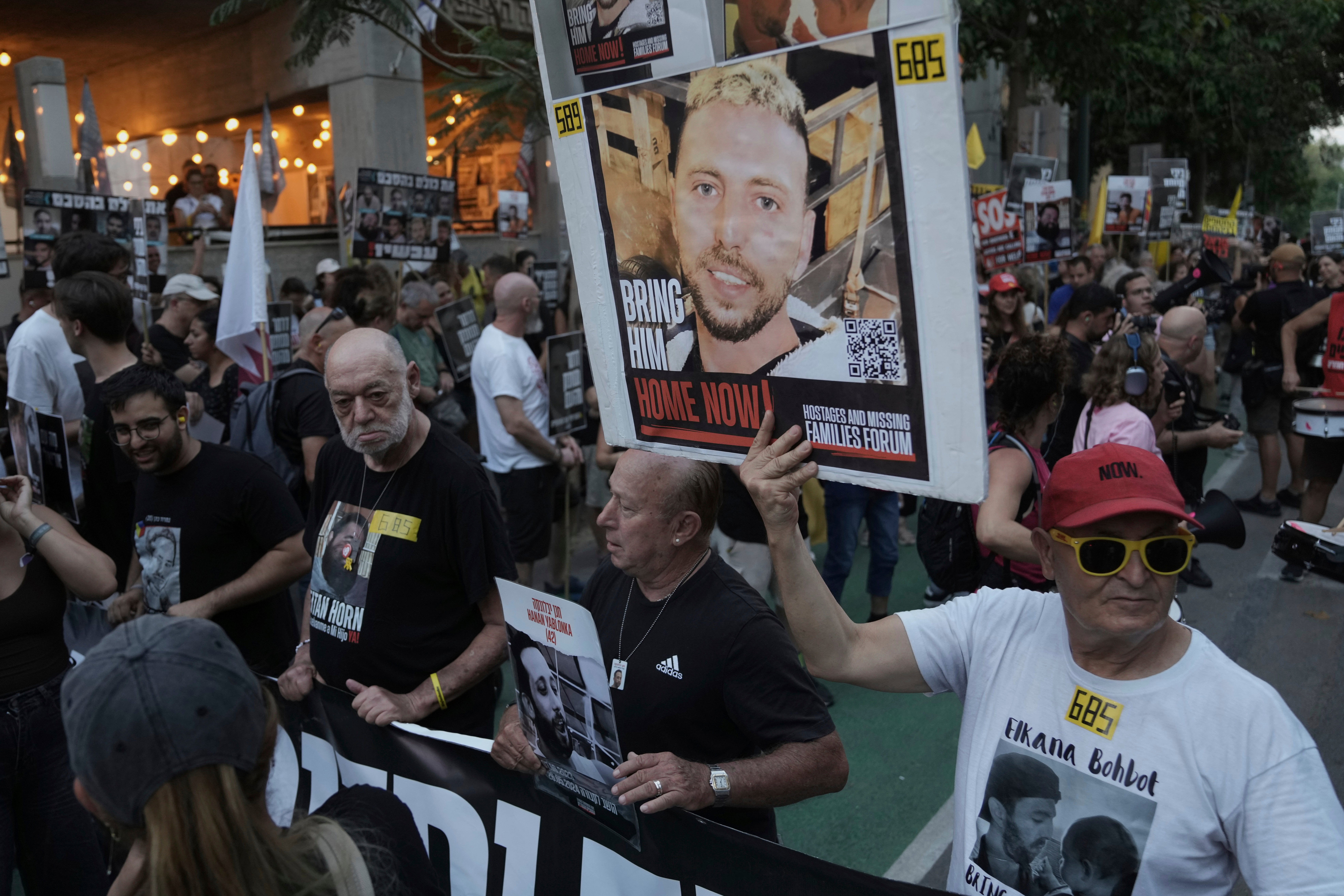 Protesters in Tel Aviv on Thursday demand the return of hostages taken by Hamas