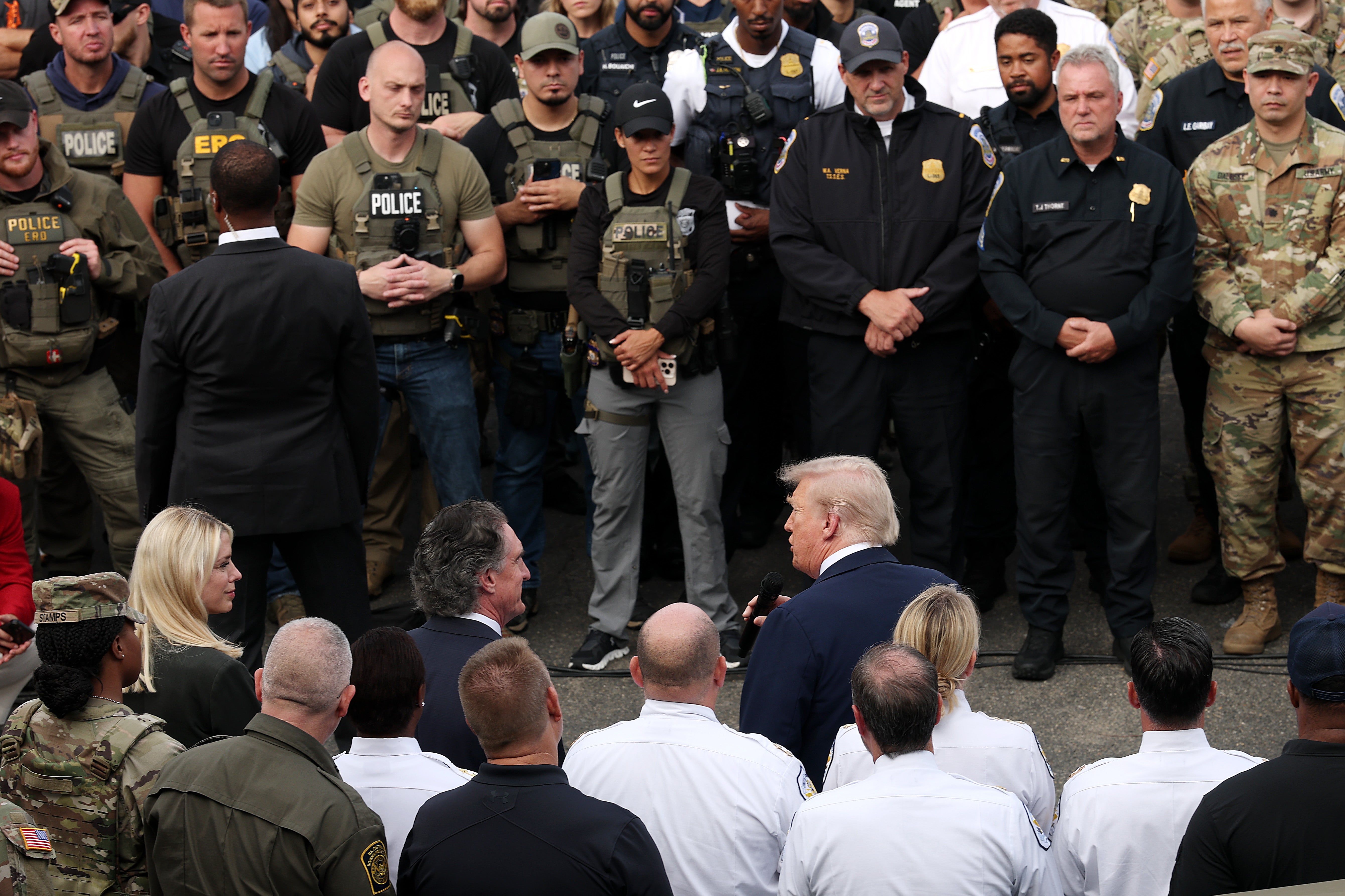 Trump met with local and federal law enforcement at the U.S. Park Police facility in Anacostia Thursday evening, complimenting the roughly 300 men and women in the crowd