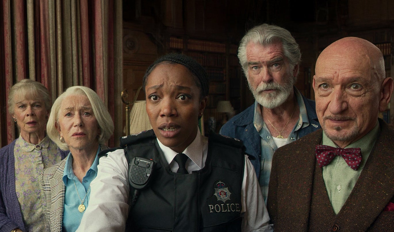 Celia Imrie, Helen Mirren, Naomi Ackie, Pierce Brosnan, and Sir Ben Kingsley in ‘The Thursday Murder Club’