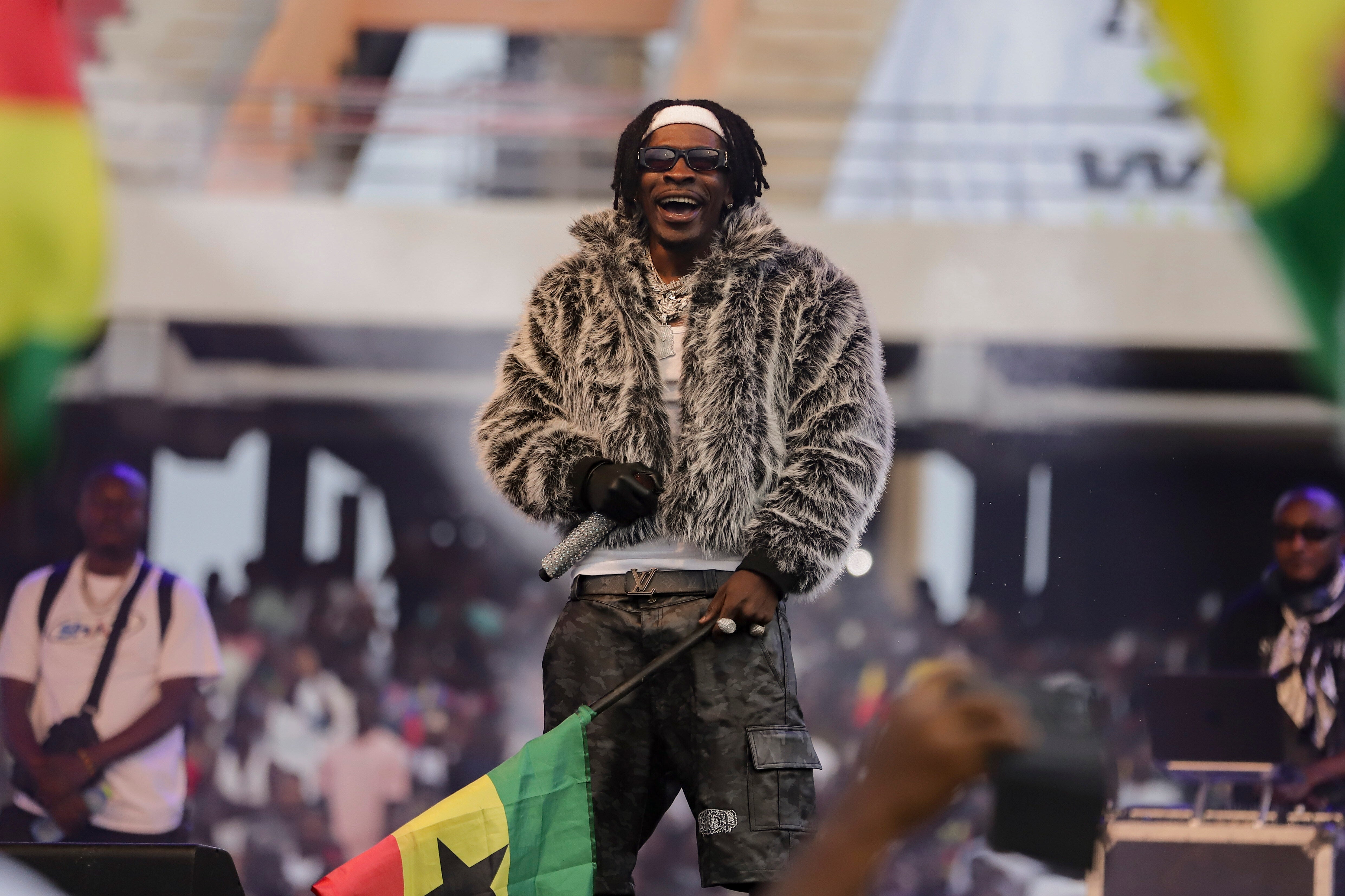 Ghanaian dancehall artist Charles Nii Armah Mensah, known by his stage name Shatta Wale, performs in Accra, Ghana, Sunday, July 6, 2025. (AP Photo/Peniel Brago Amoakohene)