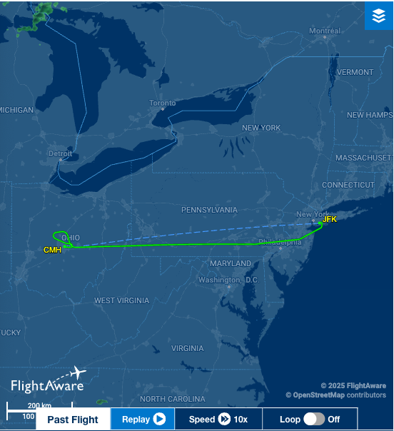 Flight tracking data showed Flight 668 making a diversion to John Glenn Columbus International in Ohio