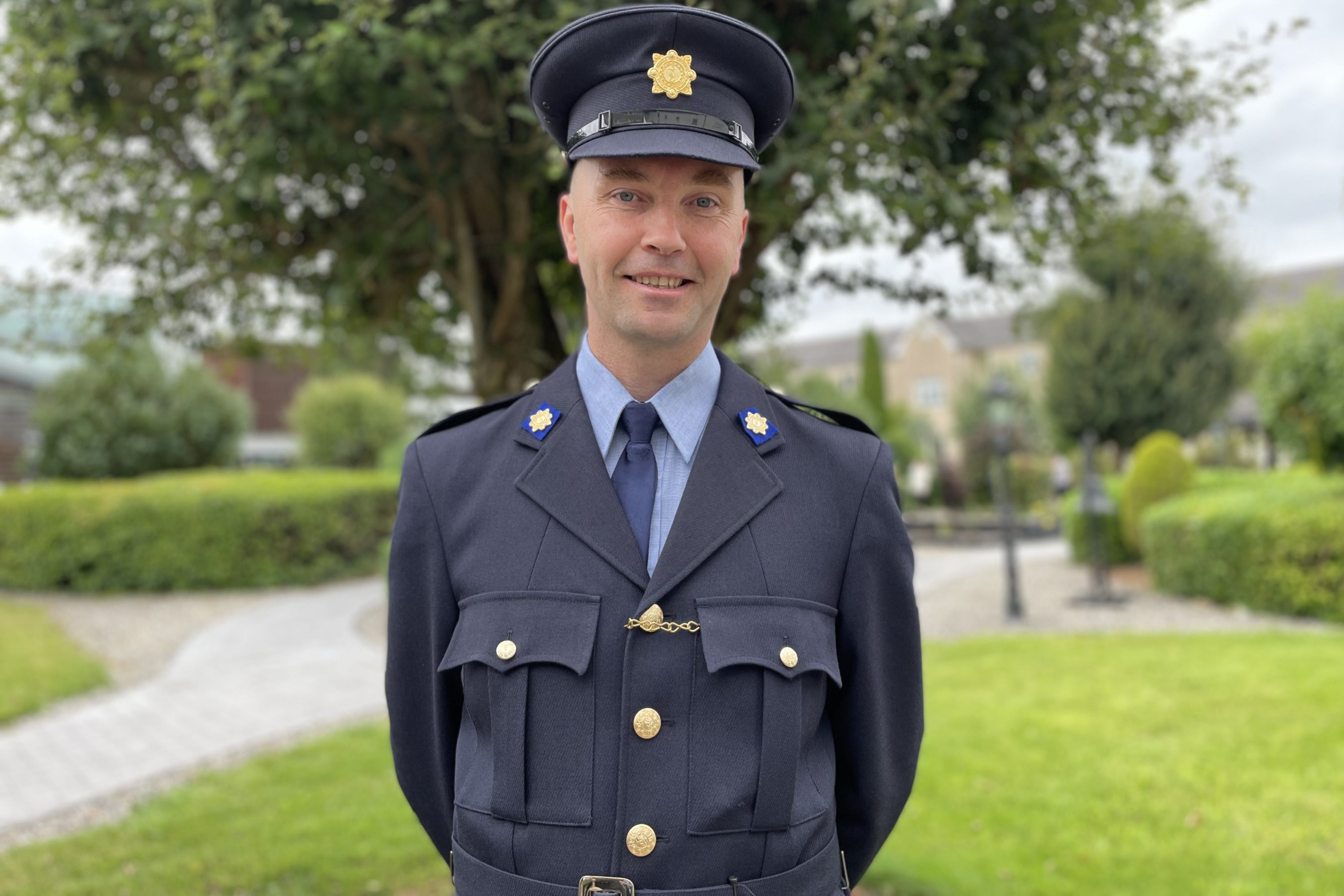 Michael Connolly, 50, from Co Tyrone, in Templemore, Co Tipperary, following a graduation ceremony where he became the oldest probationer garda (Grainne Ni Aodha/PA)