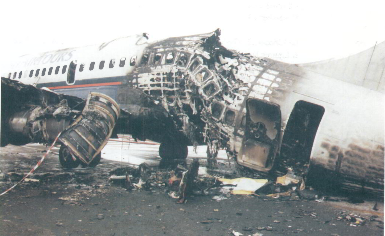 Aviation tragedy: The rear of the Boeing 737 which caught fire at Manchester airport in 1985, resulting in 55 deaths