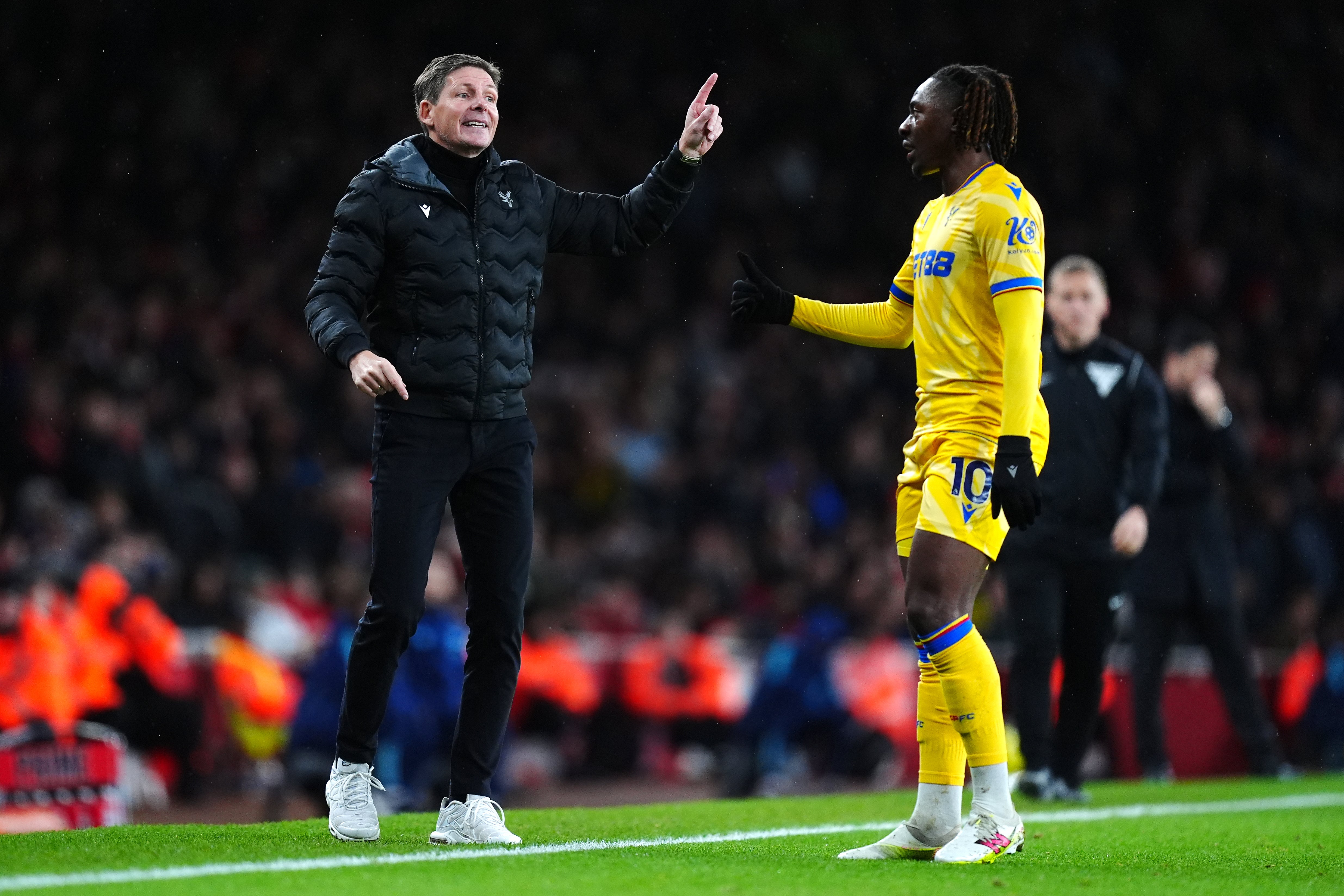 Oliver Glasner (left) says Eberechi Eze (right) is unlikely to play for the club again