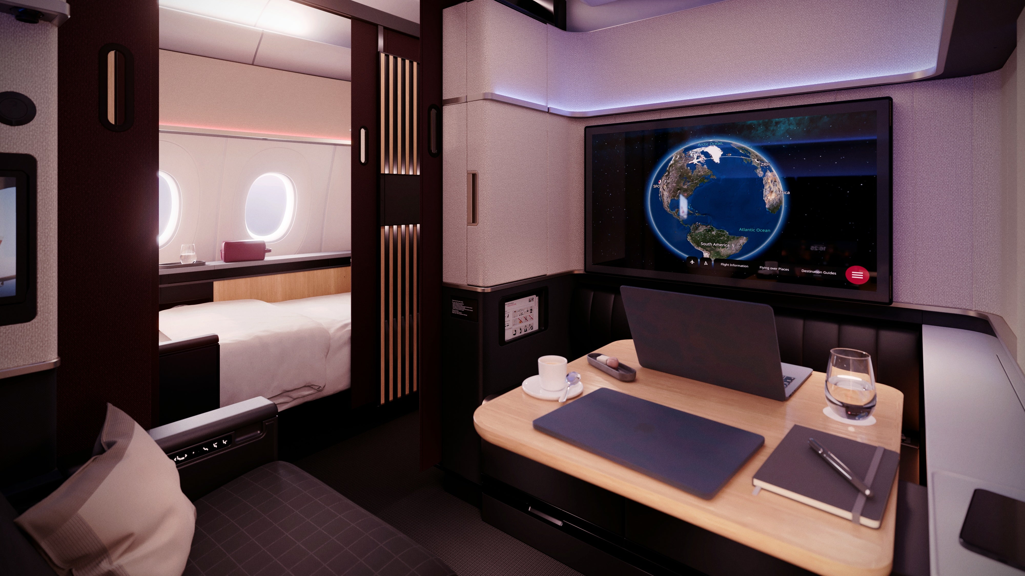The suites come with heated seats, a 4K TV and an in-flight entertainment tablet